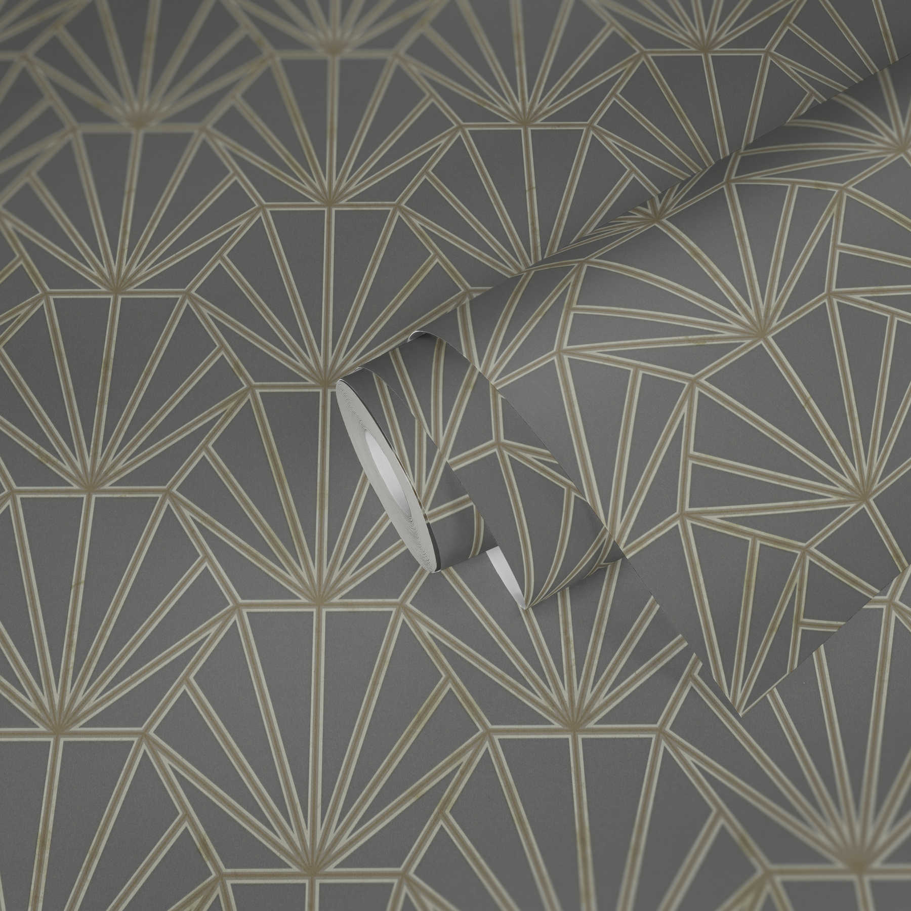             Wallpaper art deco pattern and line motif - grey, gold, white
        