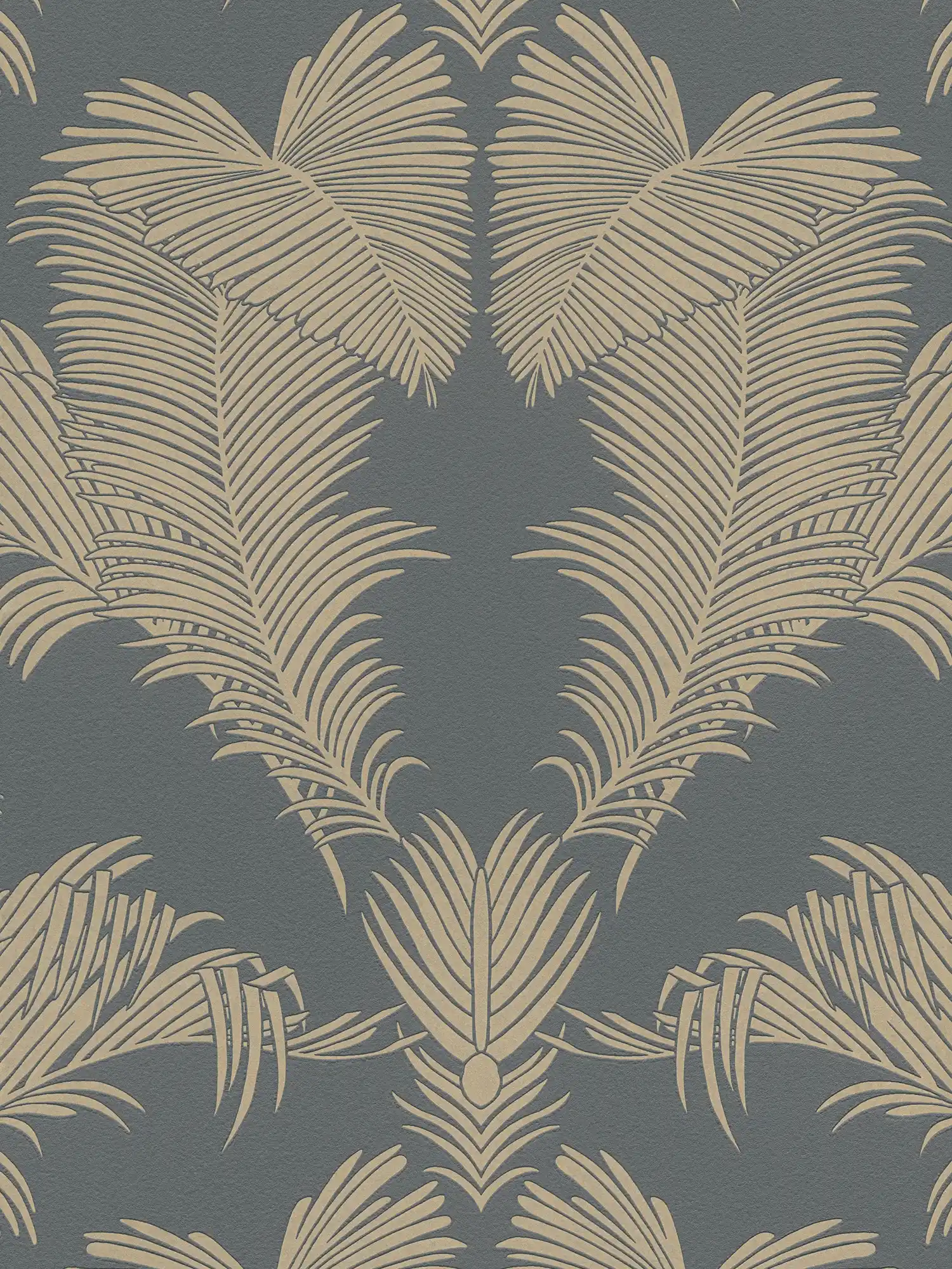 Palm leaves wallpaper grey & gold with texture & metallic effect
