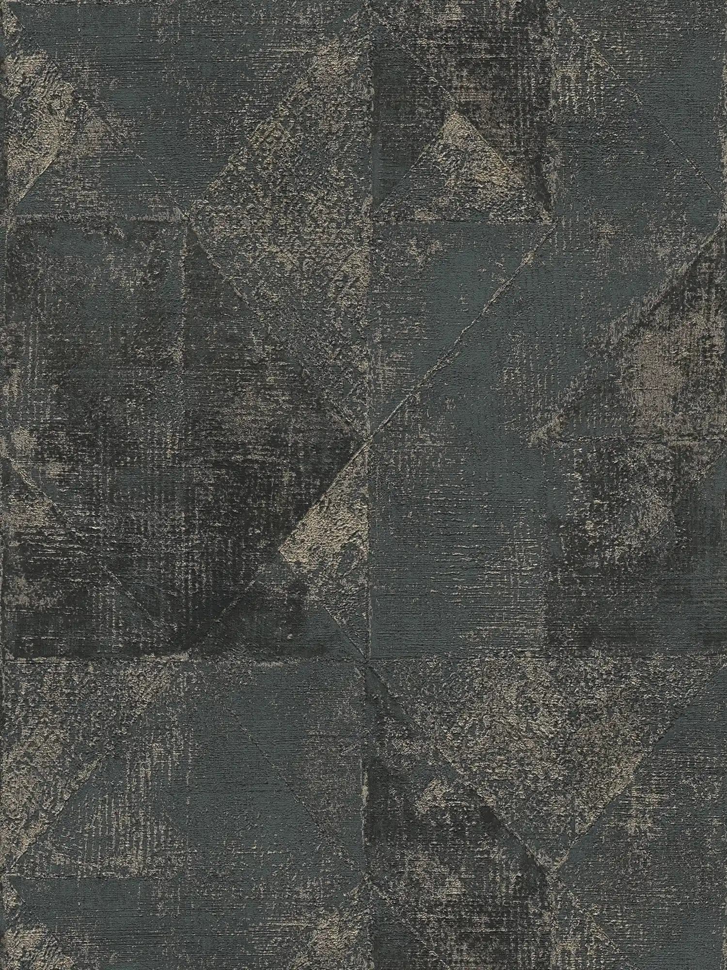 papier peint en papier métallique avec motif graphique triangulaire brillant structuré - noir, or
