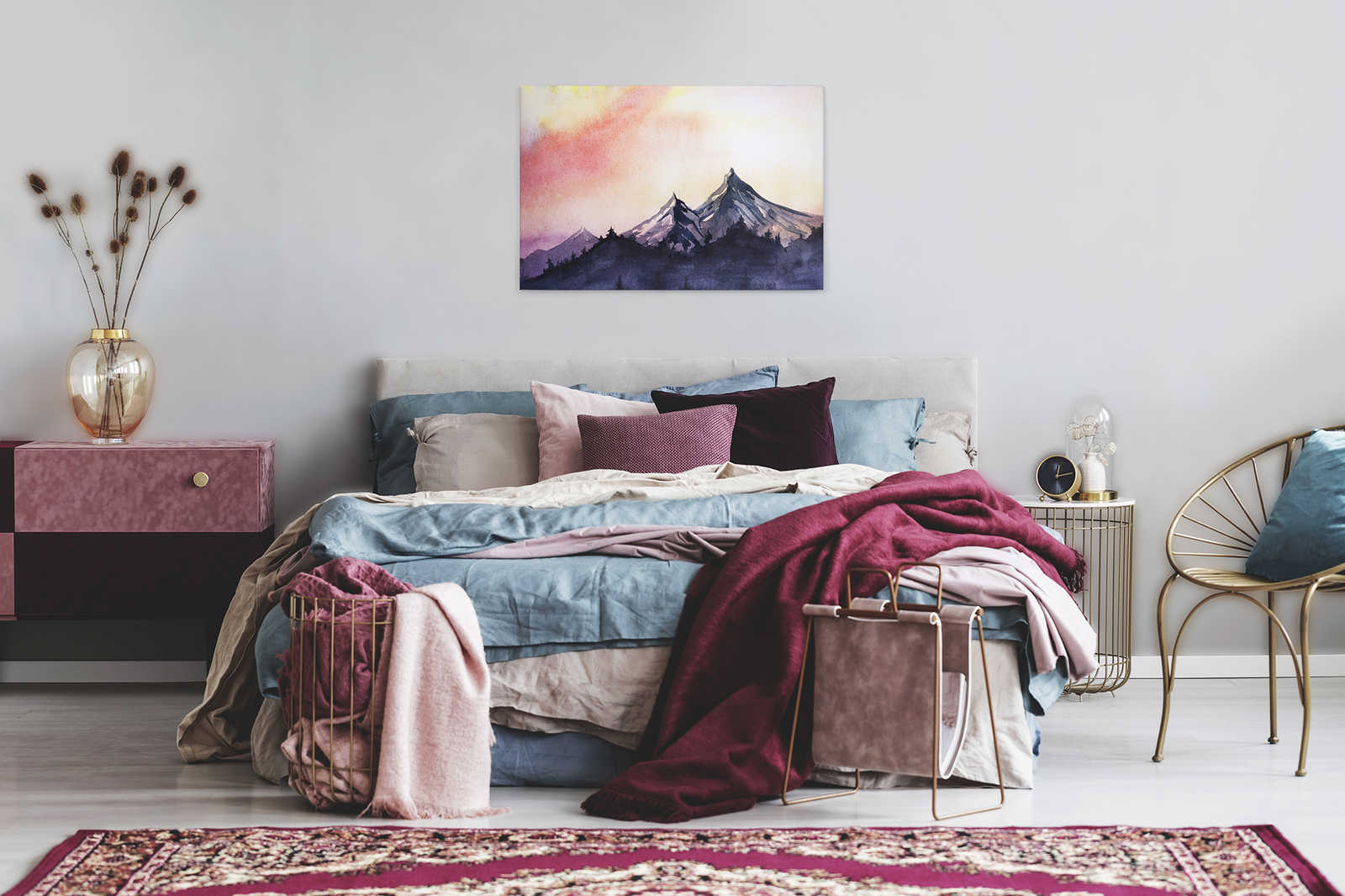             Canvas wall with mountain landscape in watercolour style - 0.90 m x 0.60 m
        