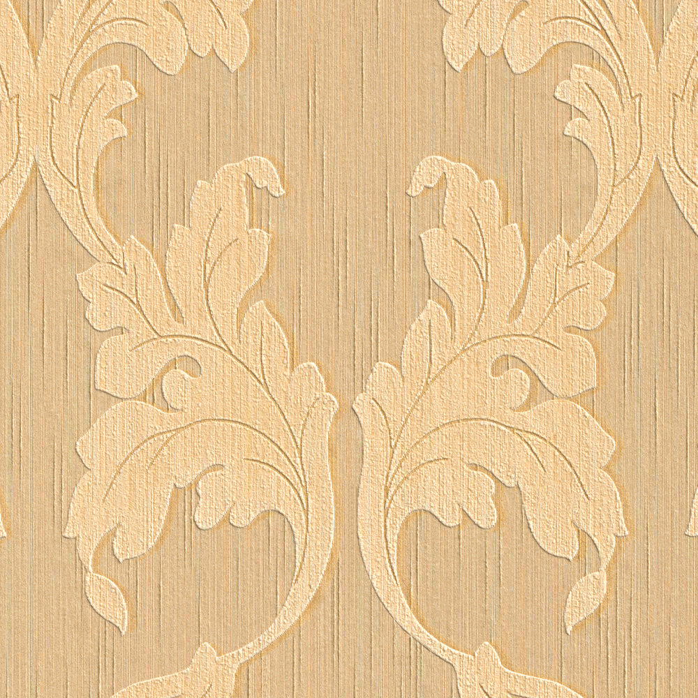             Baroque wallpaper with floral tendrils ornaments - orange, beige
        