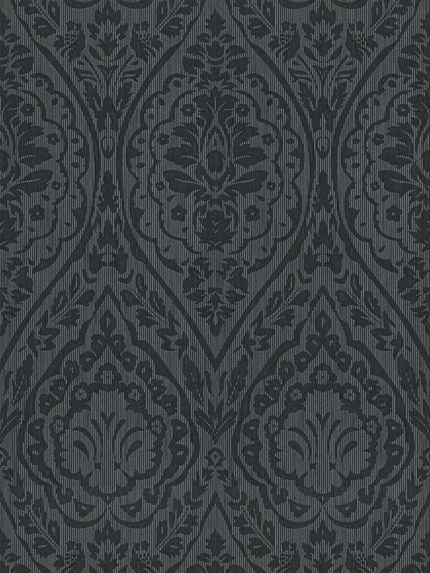 Papier peint floral ornemental de style colonial - gris, noir
