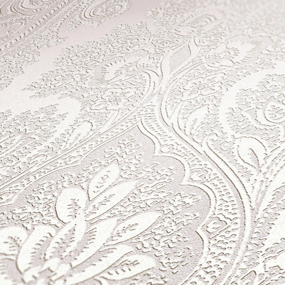             Zilvergrijs behang met ornament patroon in boho look - metallic, grijs
        