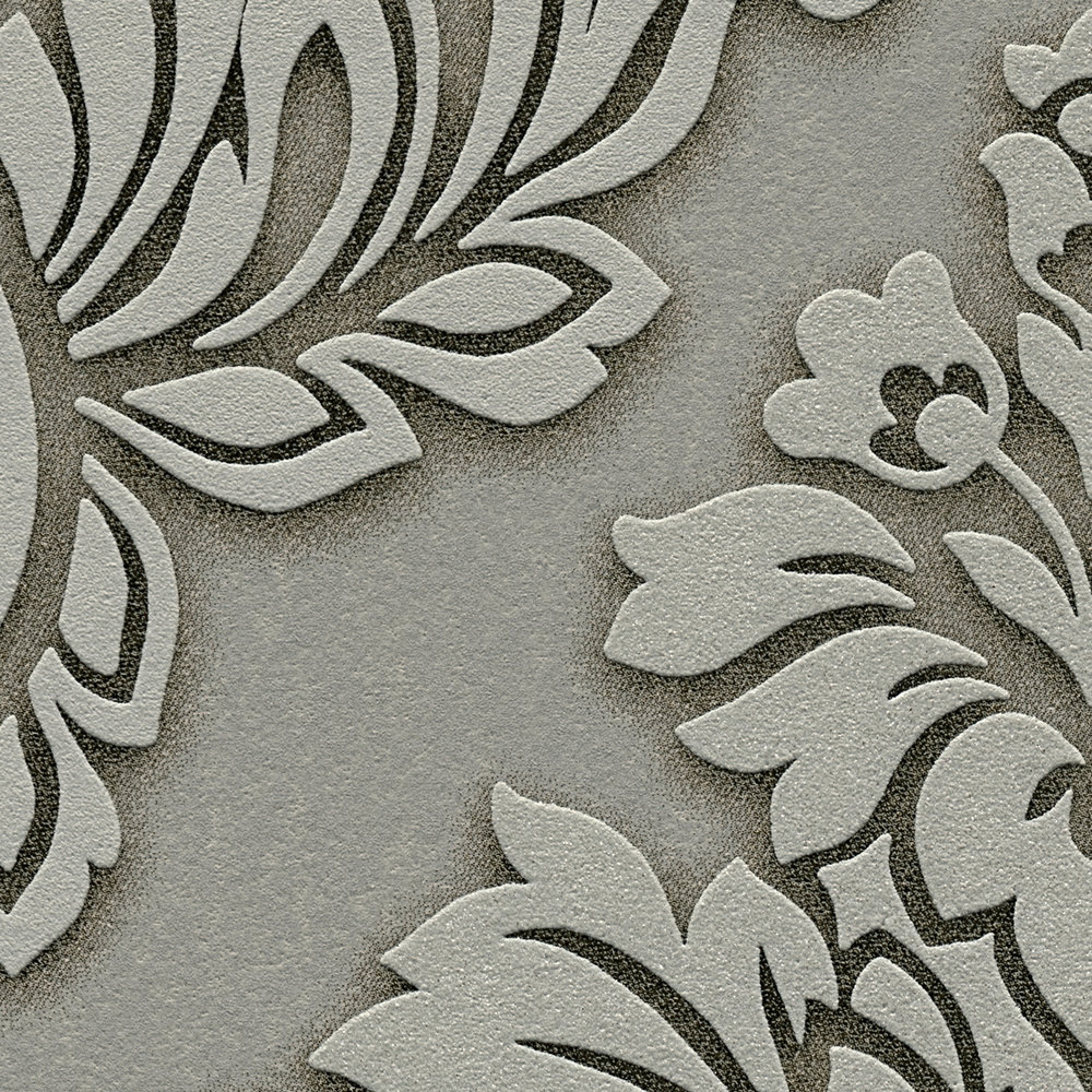             Papier peint baroque Ornements avec effet scintillant - gris, argent, beige
        