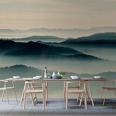 Photo wallpaper in the dining room, forest landscape in the mist DD113652