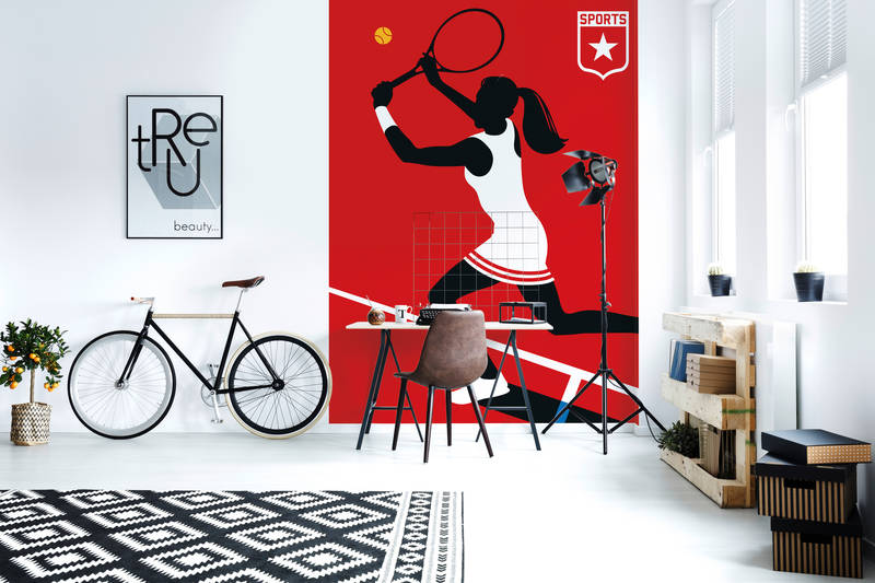             Muurschildering Sport Tennis Motief Speler Icoon
        