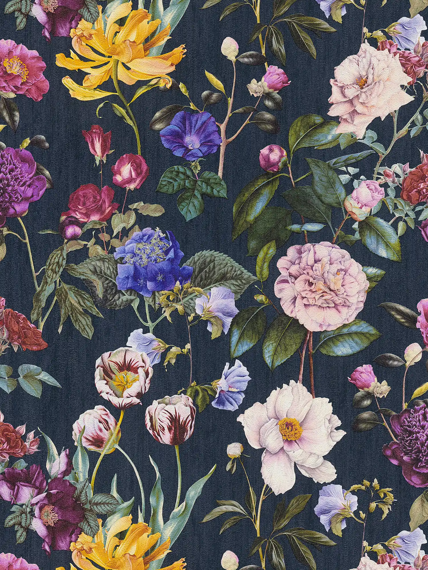 Papel pintado Blossom con flores en colores vivos - azul, verde, rojo
