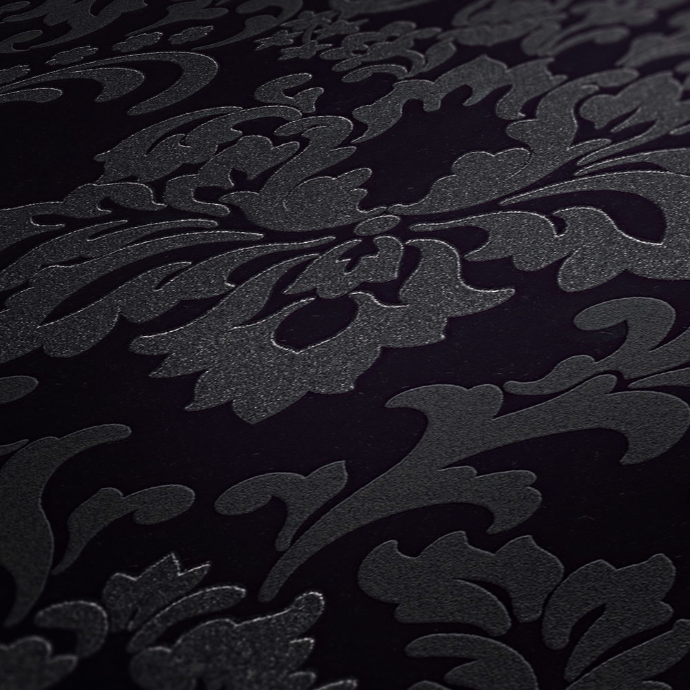             Barok behang met glittereffect - zwart
        