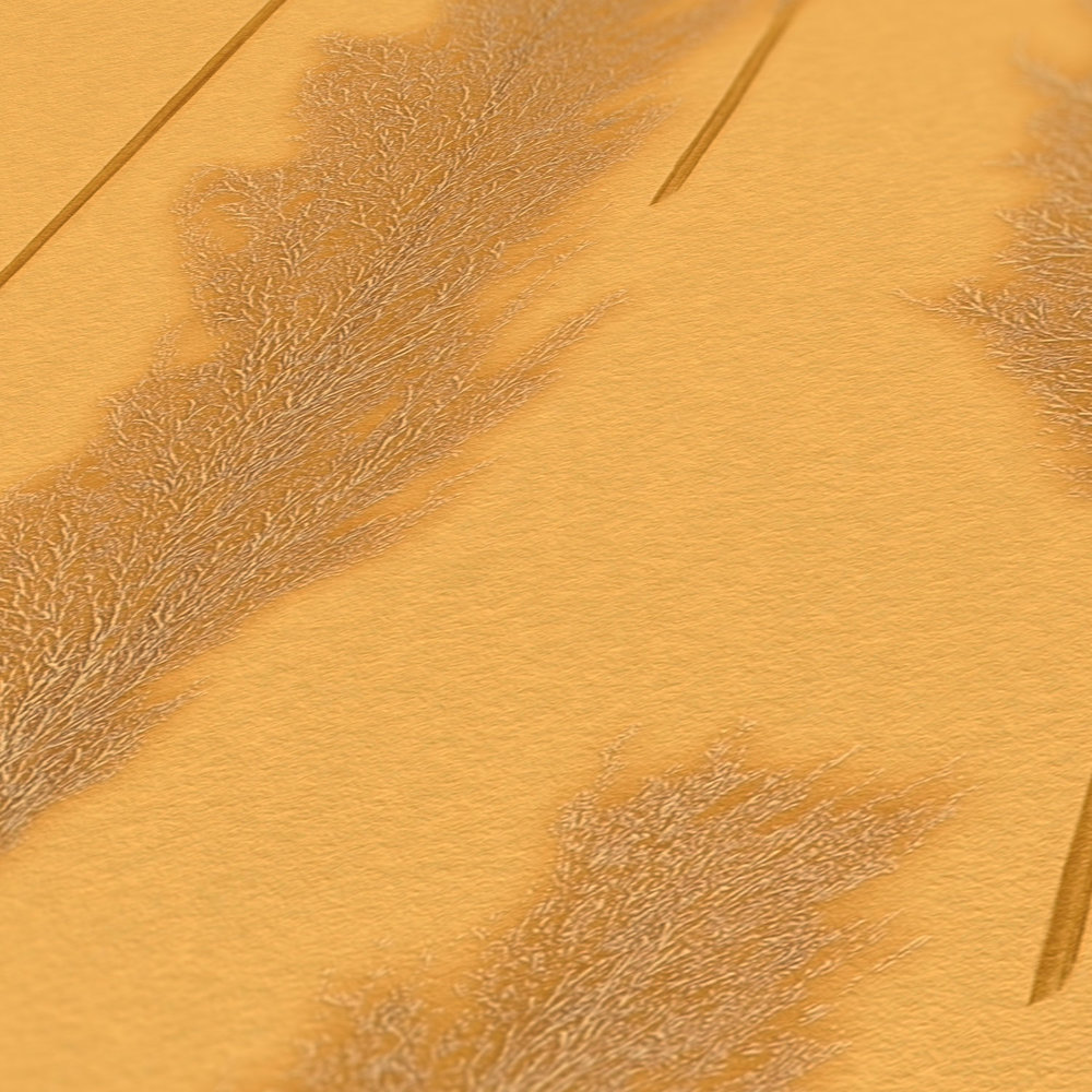             Papier peint avec motif d'herbe de la pampa - jaune, métallique
        