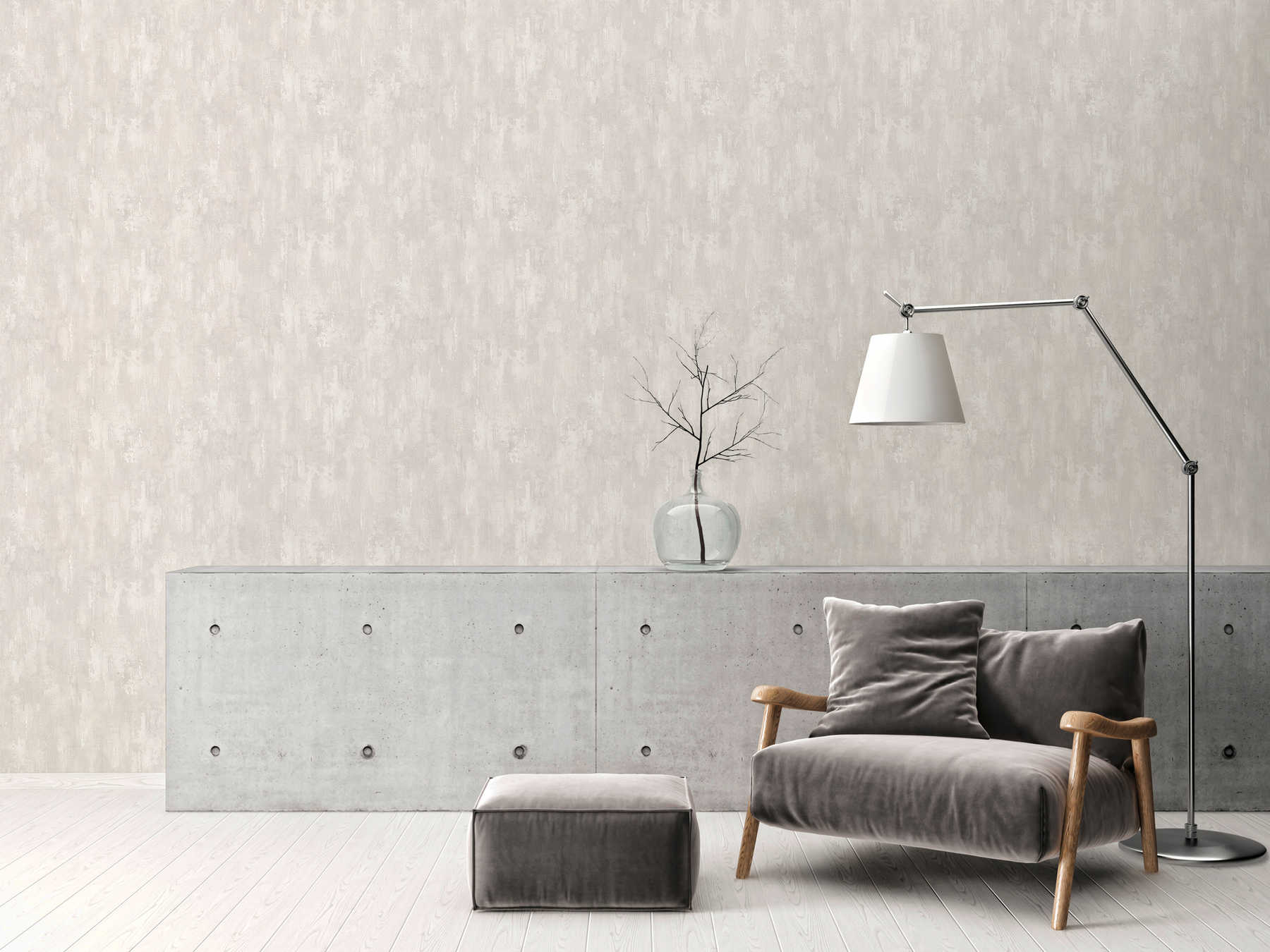             Behang met gipsstructuur, betonlook en kleurverloop - grijs, wit
        