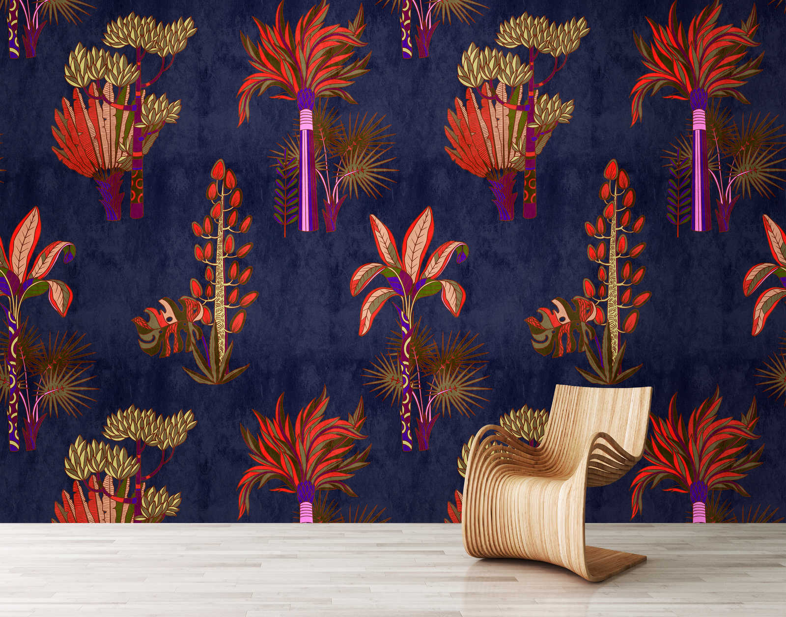             Lagos 2 - Palm Tree Wallpaper African Syle in heldere kleuren
        