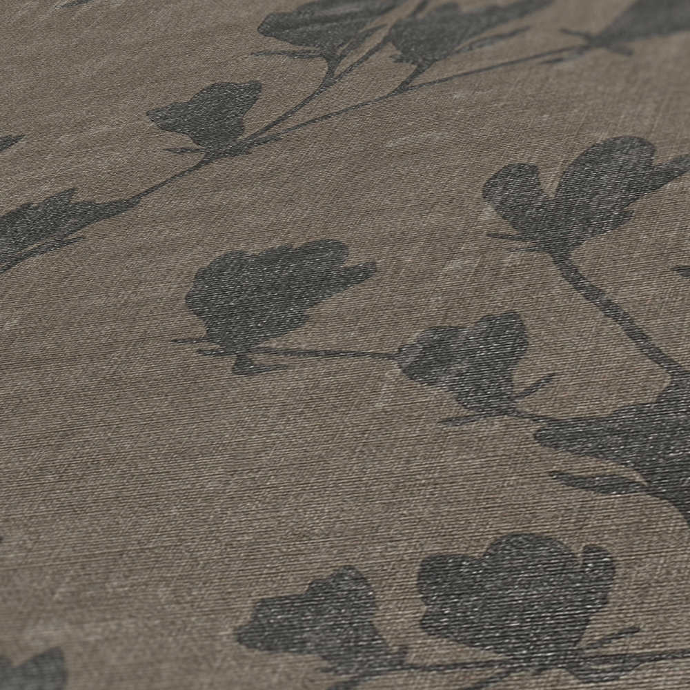             Non-woven wallpaper with leaf tendrils pattern - brown, black
        