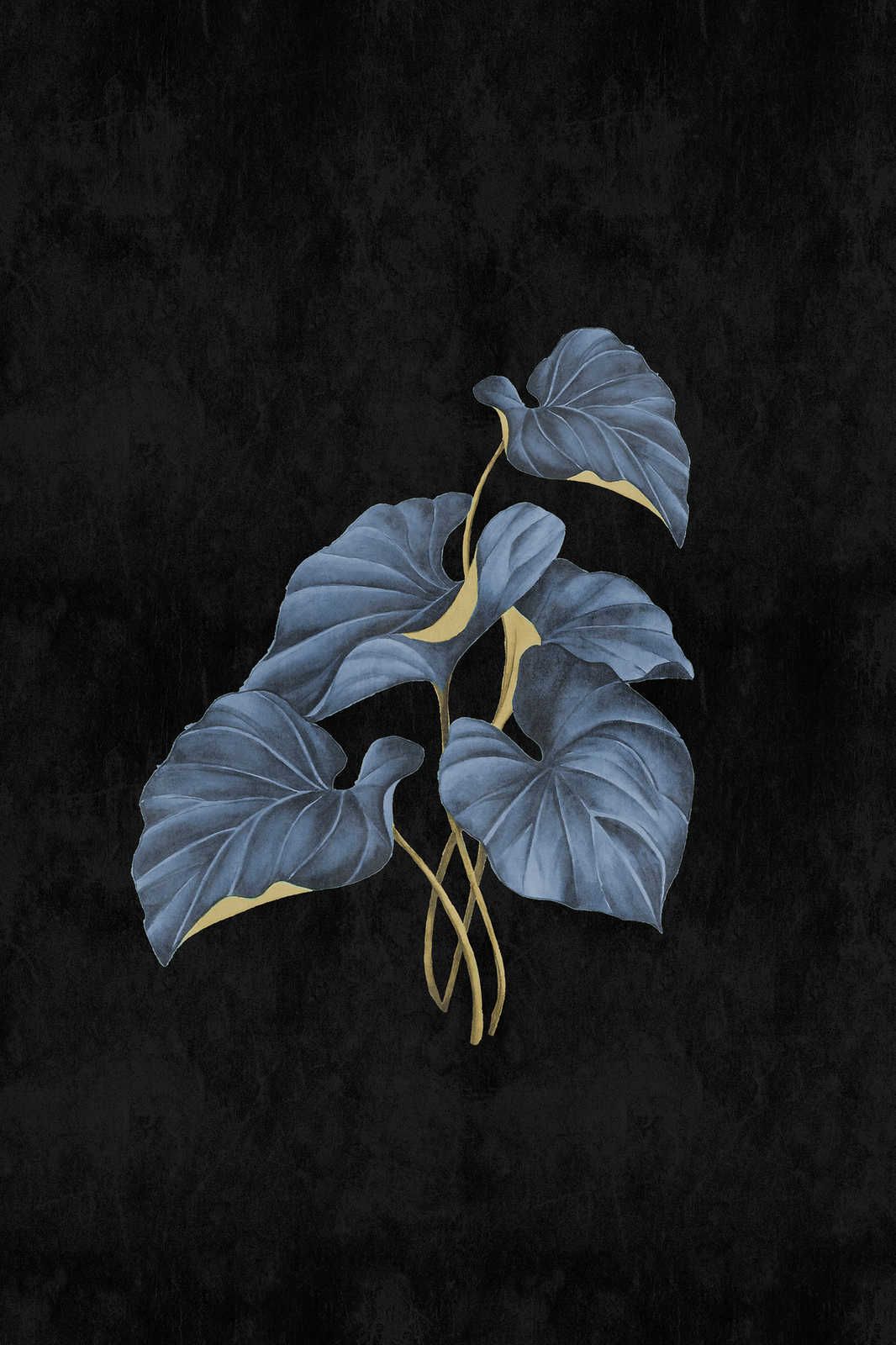             Fiji 1 - Black Canvas painting Blue Leaves with Gold Accent - 0.60 m x 0.90 m
        