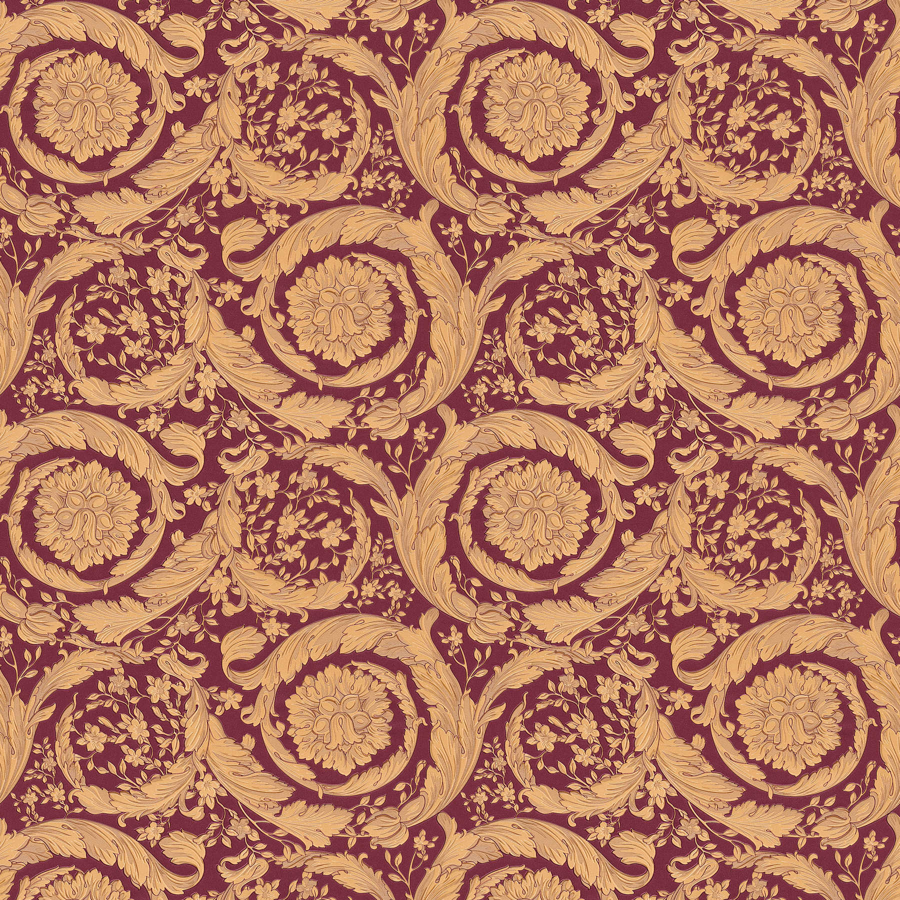 VERSACE wallpaper ornamental floral pattern - red, gold, brown
