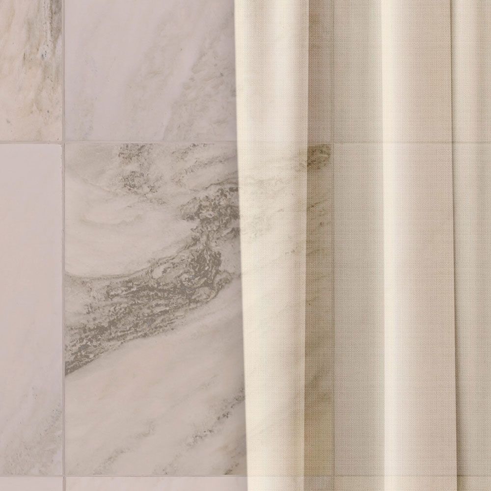             Photo wallpaper »nova 3« - Subtly falling curtains against a beige marble wall - Smooth, slightly pearlescent non-woven fabric
        