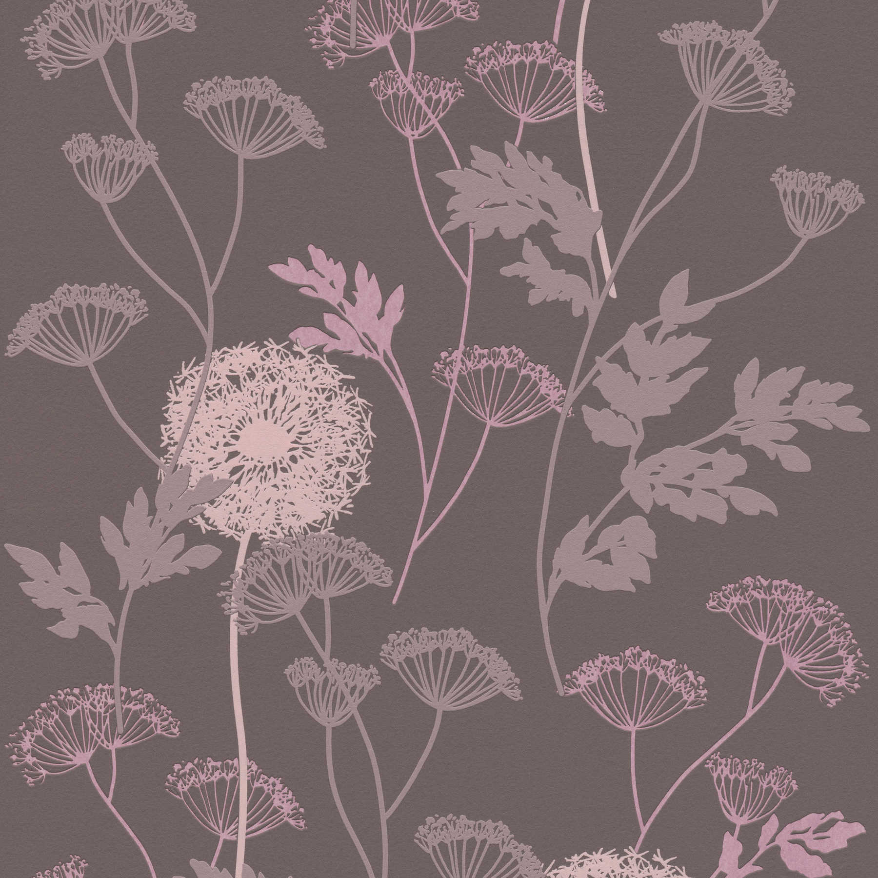 Papel pintado texturizado con motivos florales en colores cálidos - marrón, rosa, beige
