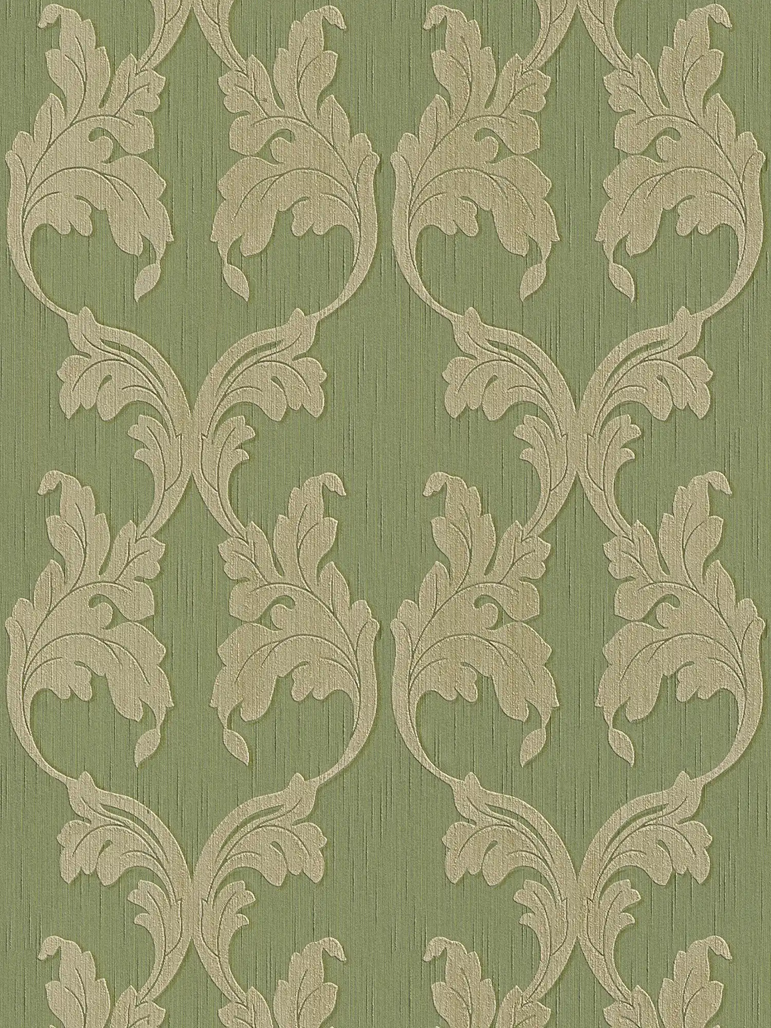 Wallpaper with ornamental vines & textured pattern - green
