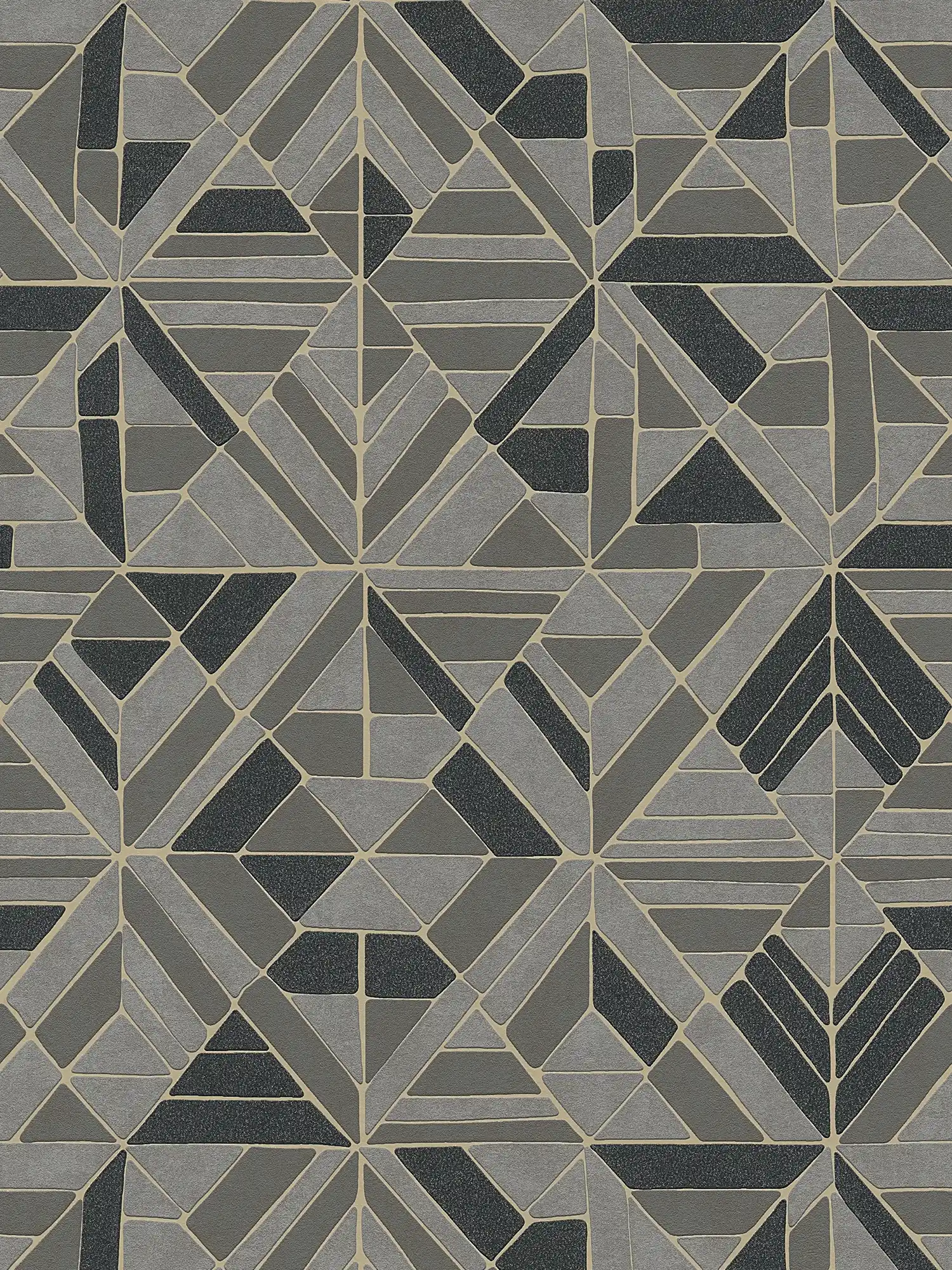 Papel pintado con motivos geométricos y acentos metálicos - marrón, negro, dorado

