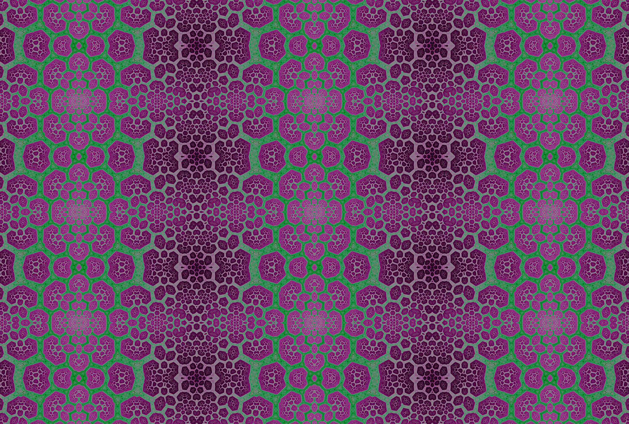             Papier peint géométrique nid d'abeille - violet, vert
        