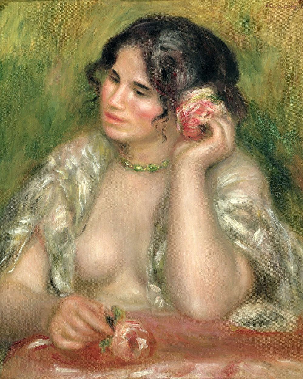            Mural "Gabrielle con rosa" de Pierre Auguste Renoir
        