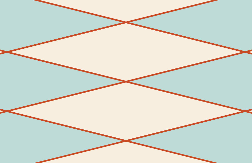             Papier peint rétro avec motifs graphiques en losange - crème, turquoise, orange | Premium intissé lisse
        