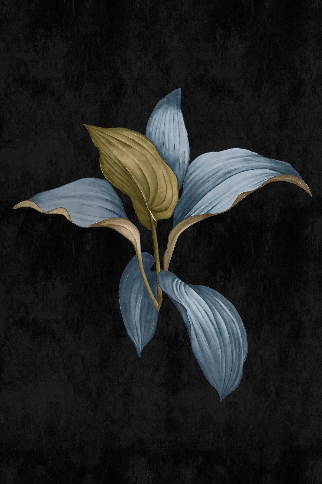             Fiji 3 - Quadro su tela scura con disegno botanico in blu e verde - 0,60 m x 0,90 m
        