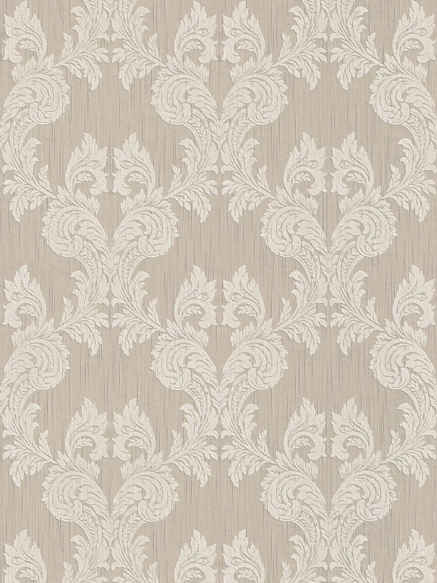 Textile look non-woven wallpaper with structure ornaments - beige
