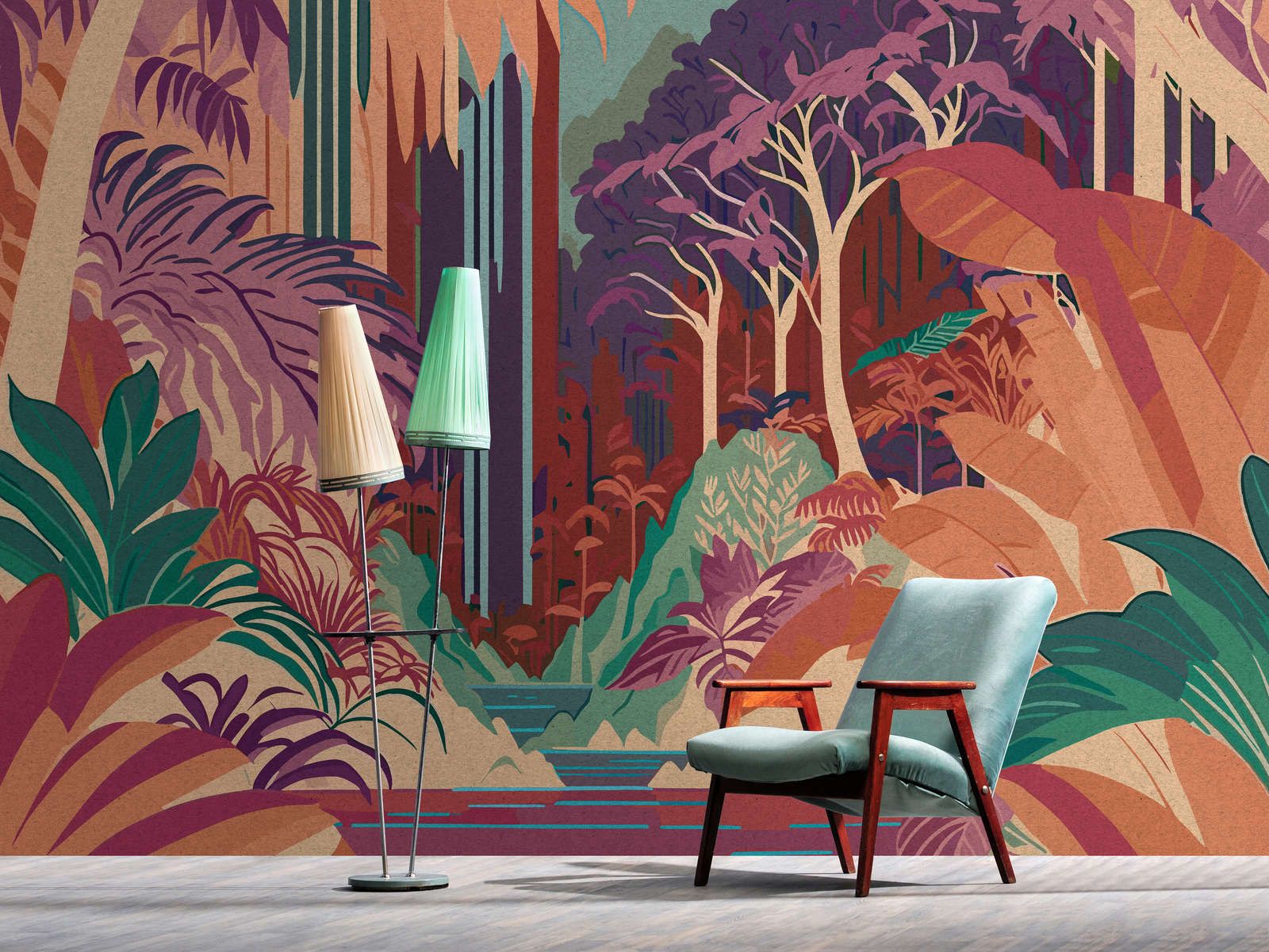             Photo wallpaper »rhea« - Abstract jungle motif with kraft paper texture - Matt, smooth non-woven fabric
        