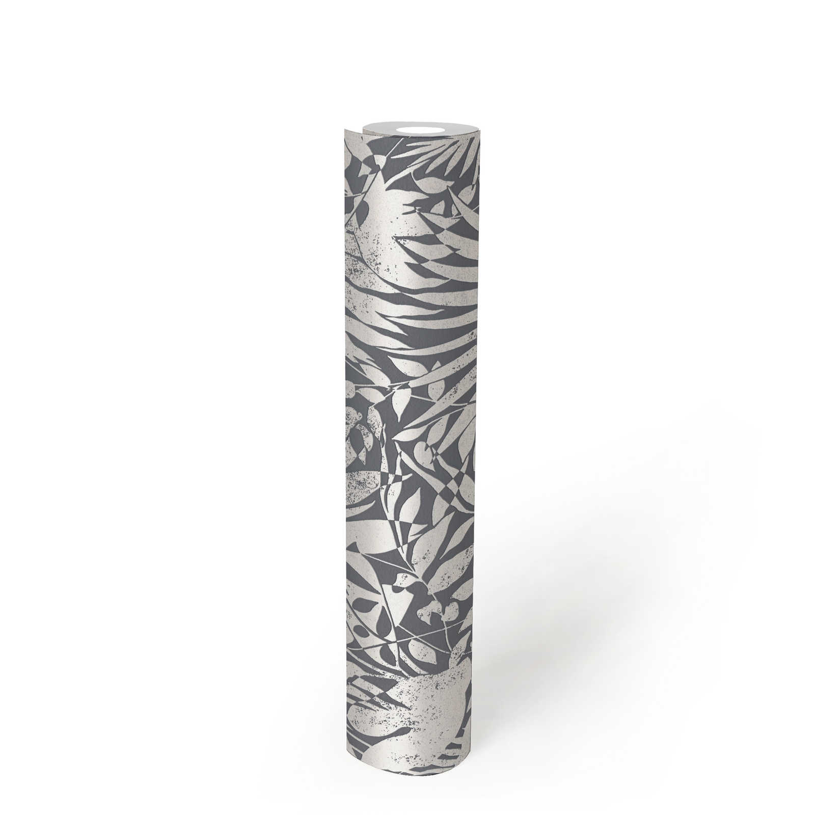             Silver wallpaper with leaves design and texture effect
        