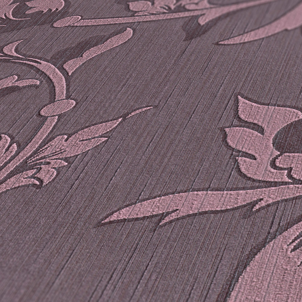             Carta da parati ornamentale con ottica tessile in seta - viola
        