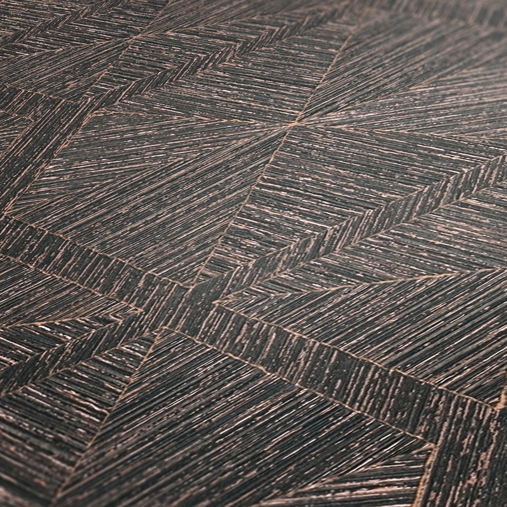             papel pintado con diseño gráfico de aspecto de madera con efecto metálico - marrón, metálico
        