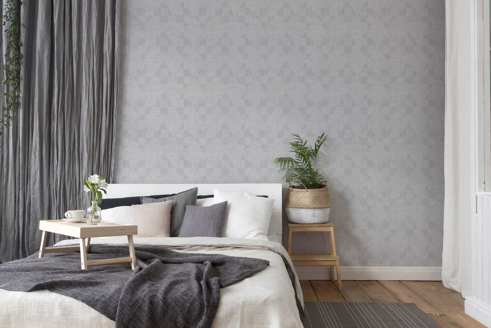             Melange wallpaper with retro pattern & metallic sheen - grey
        