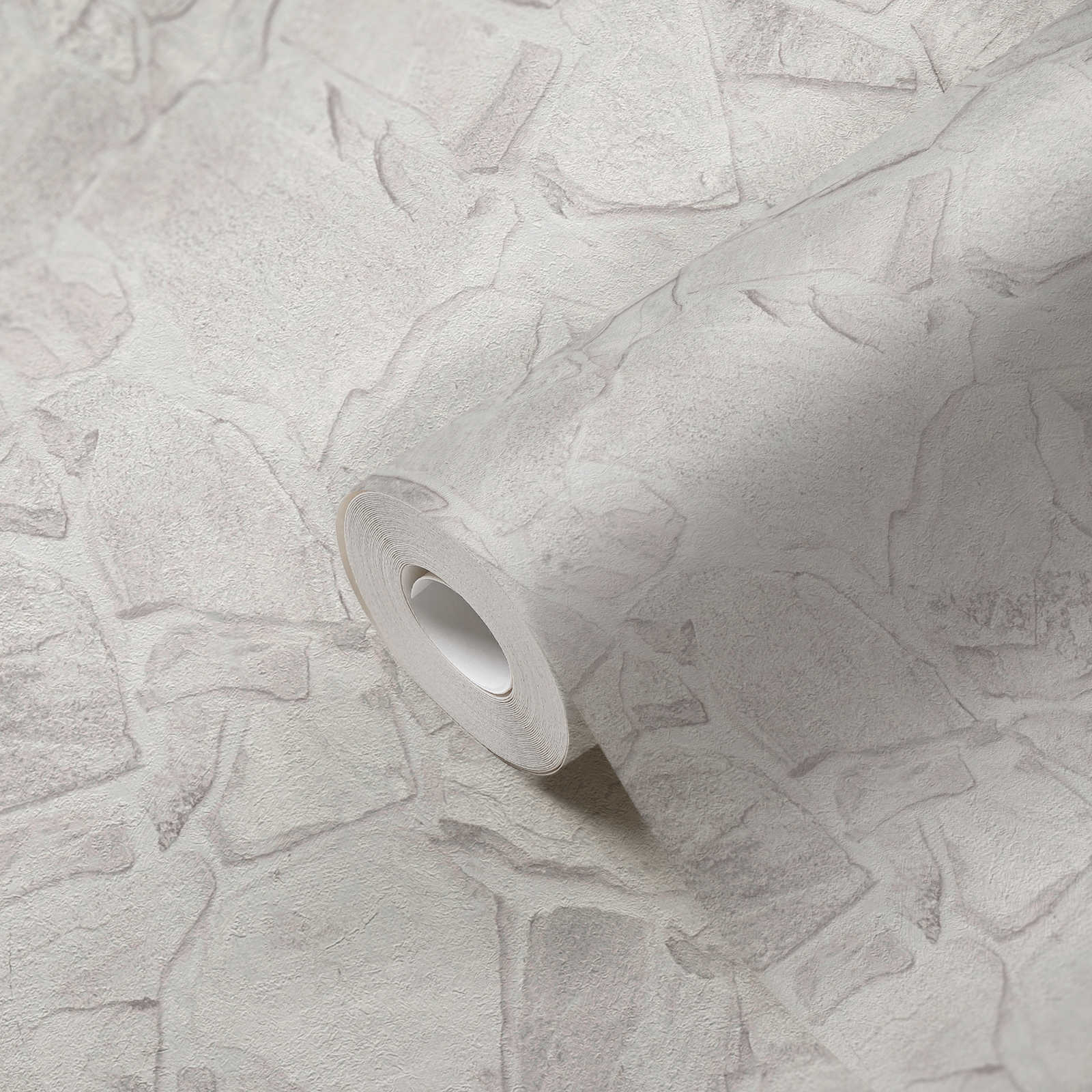             Papel pintado no tejido con aspecto de piedra con efecto de ladrillo en 3D - gris, blanco, gris
        