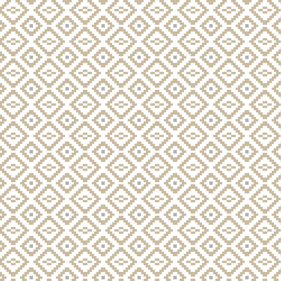 Papel pintado de diseño de pequeños cuadrados con motivos amarillos sobre vellón liso nacarado
