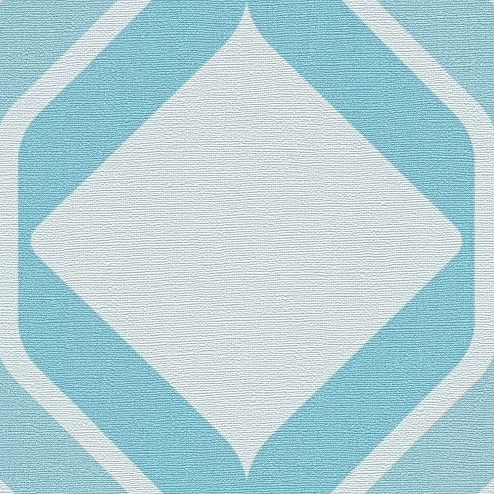             Diamond pattern on retro non-woven wallpaper - blue, light blue, turquoise
        