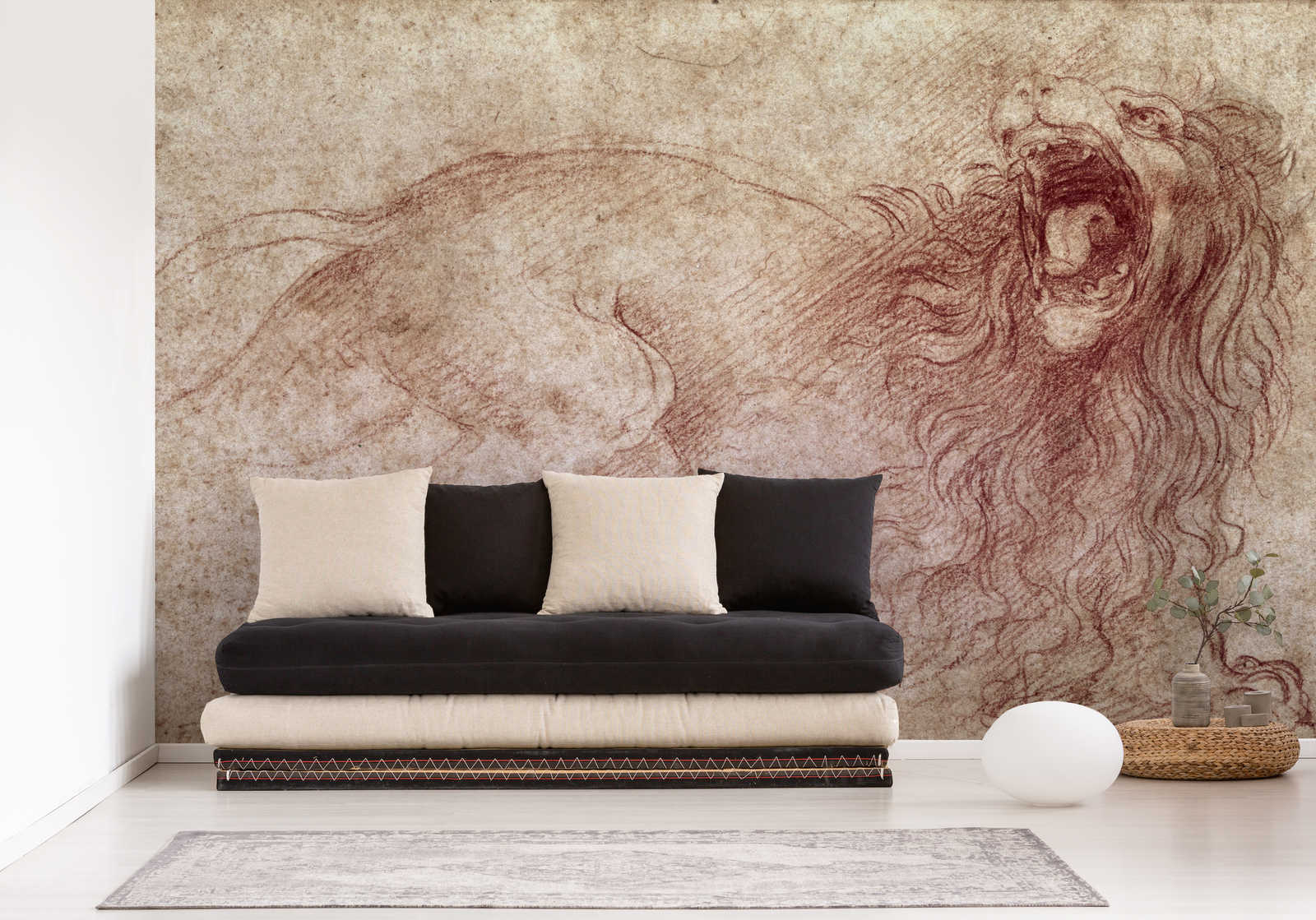             Papier peint panoramique "Esquisse d'un lion rugissant" de Léonard de Vinci
        