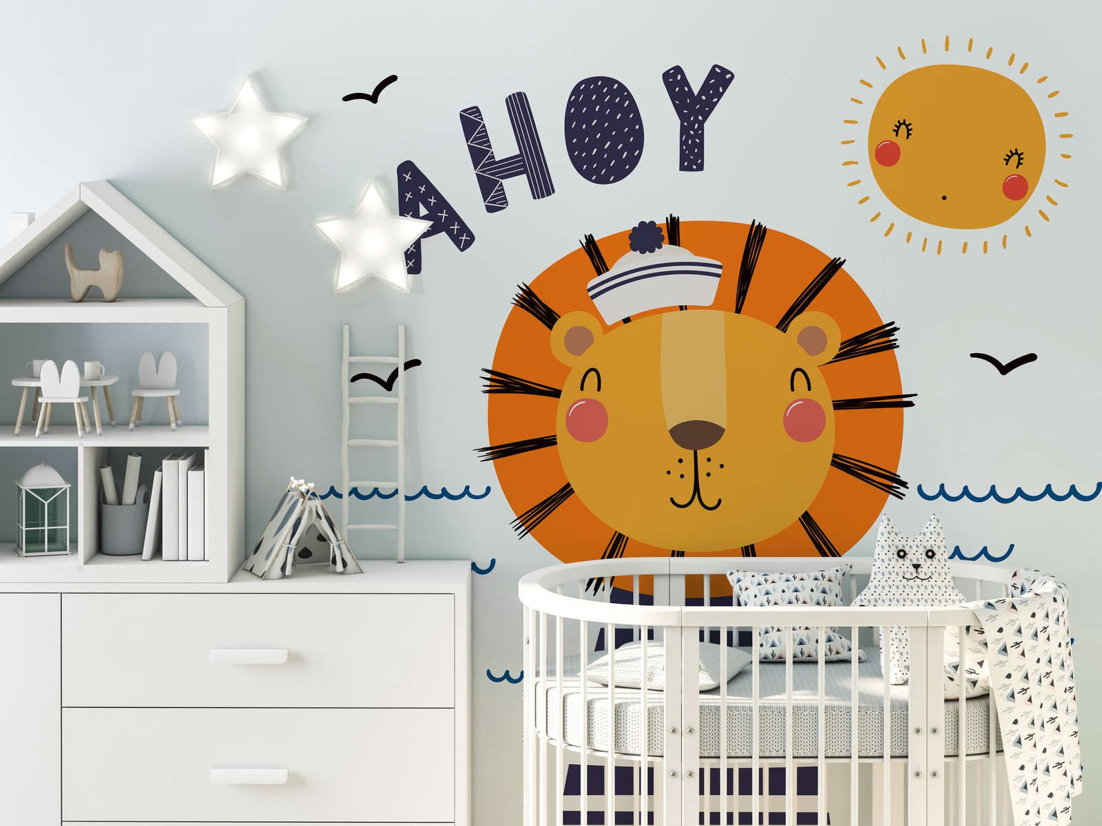             Papel pintado con foto de león pirata para habitación infantil - Material sin tejer liso y ligeramente brillante
        