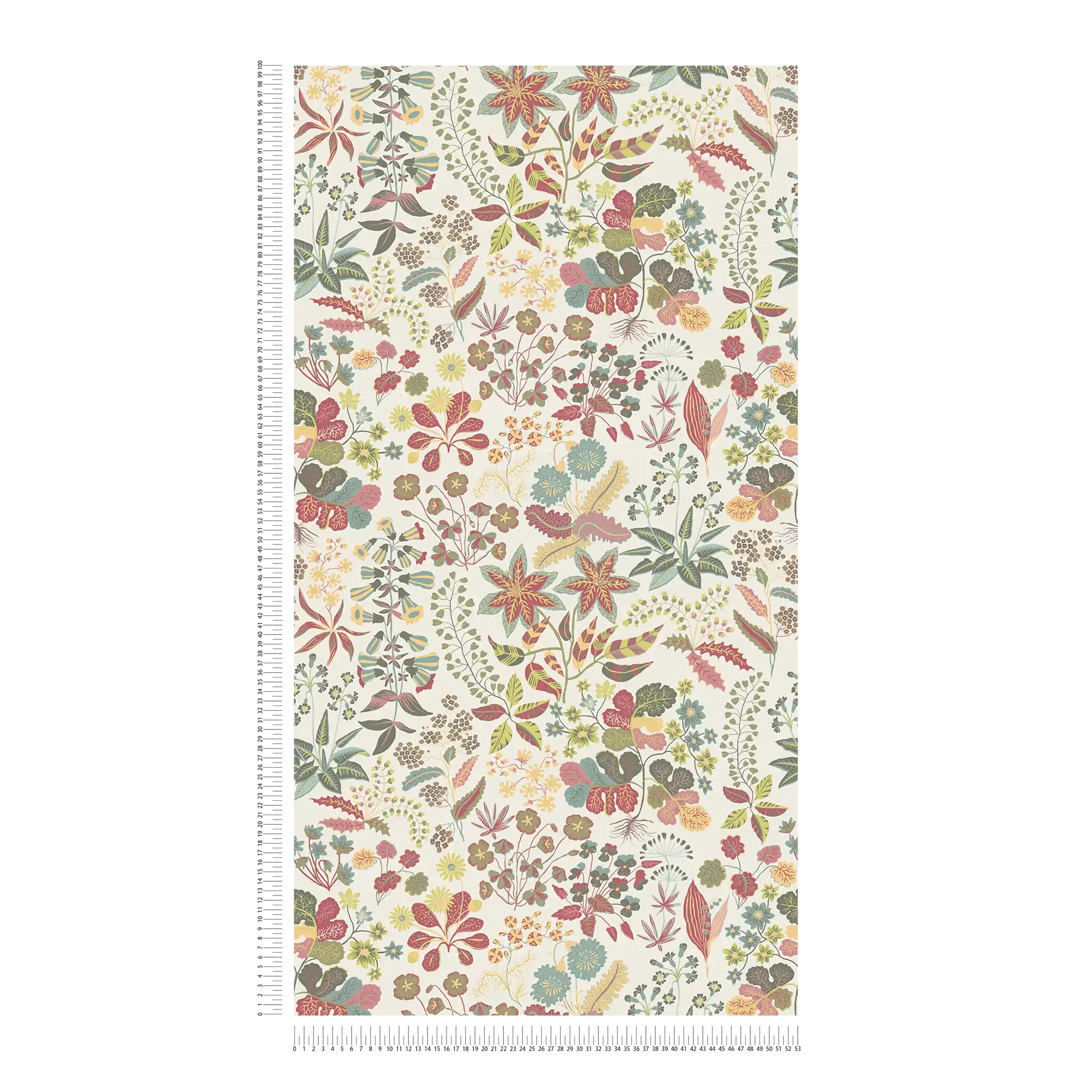             Floral wallpaper with detailed pattern - red, green, cream
        