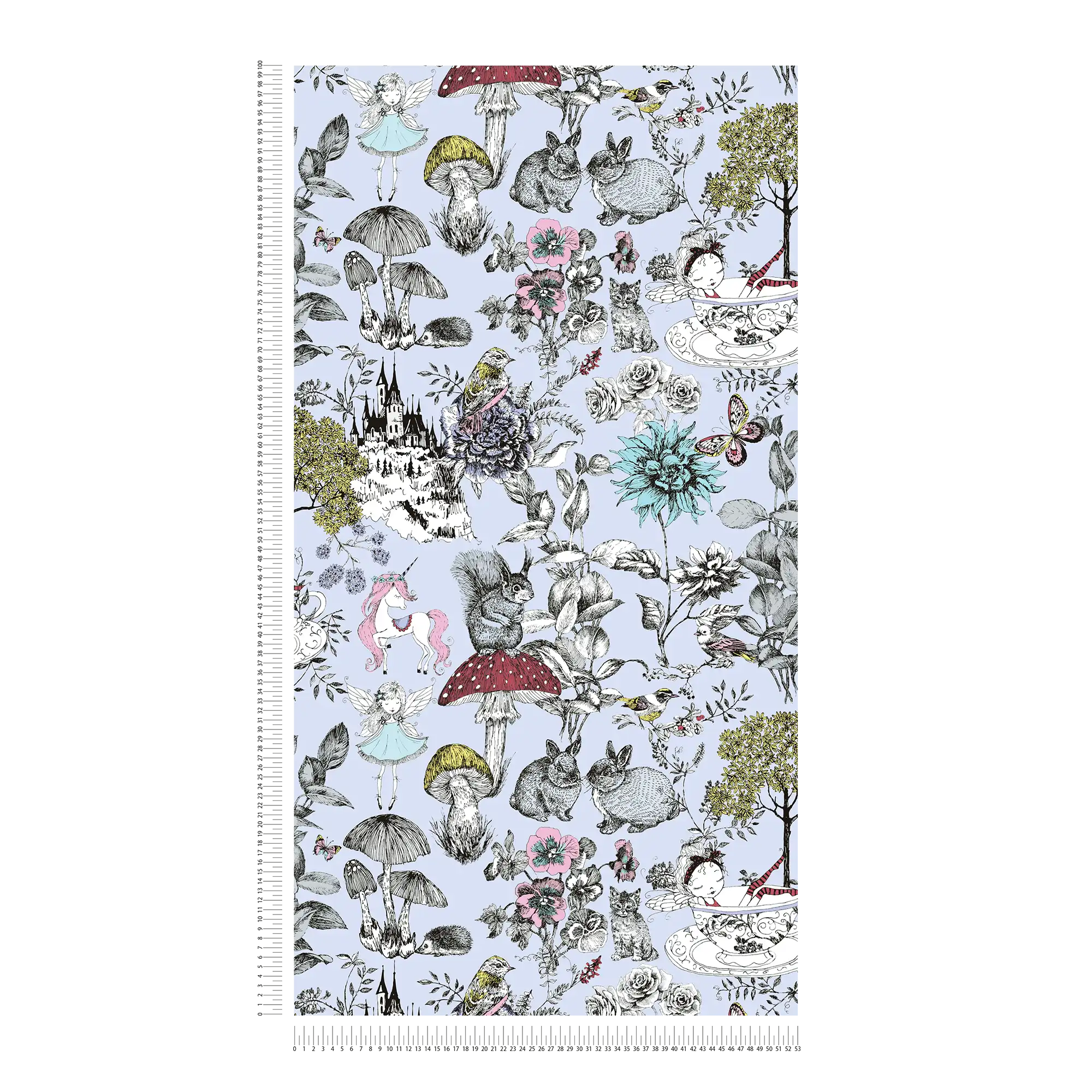             Fairies wallpaper forest motif Nursery - grey, black, white
        