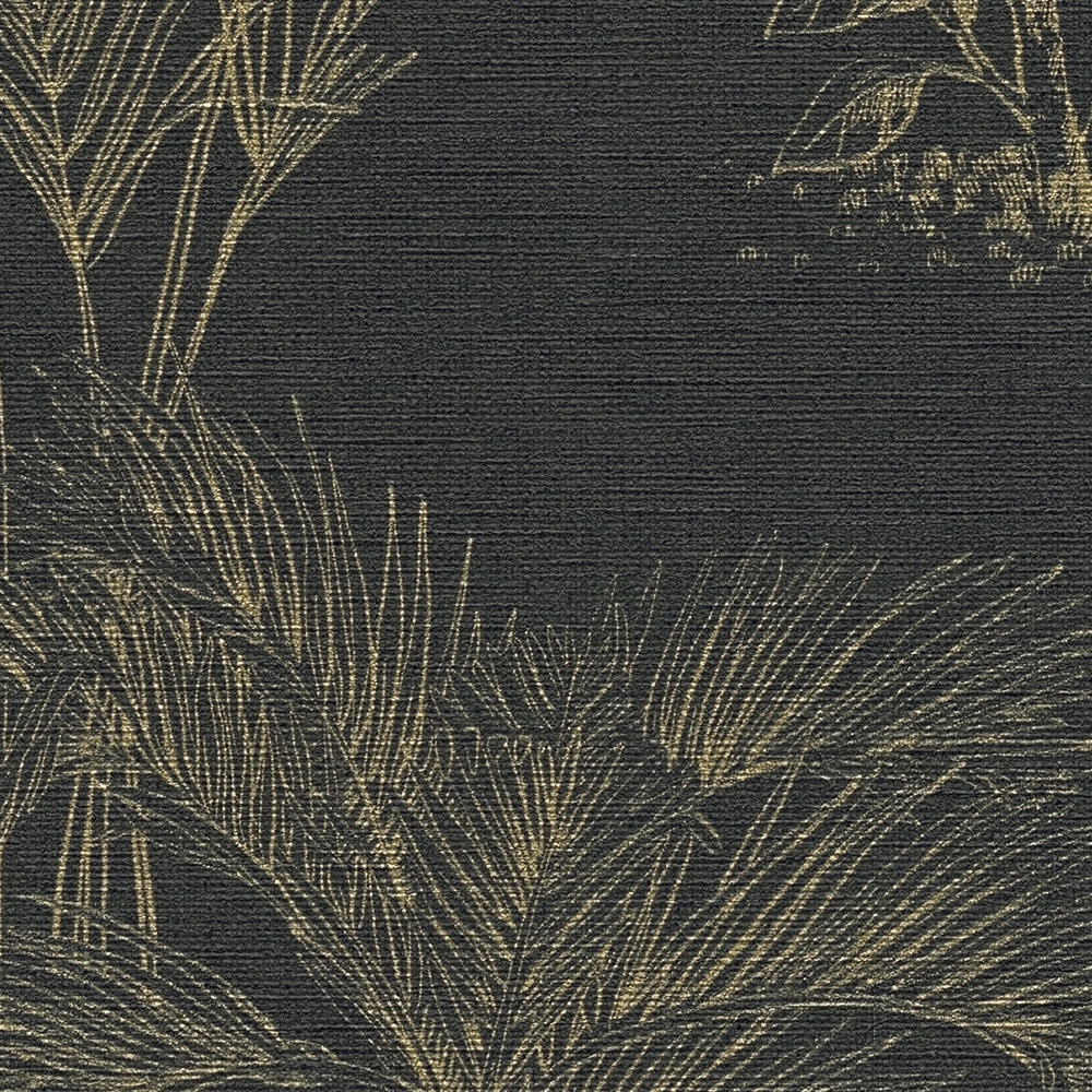             Papier peint jungle avec motif doré - métallique, noir
        