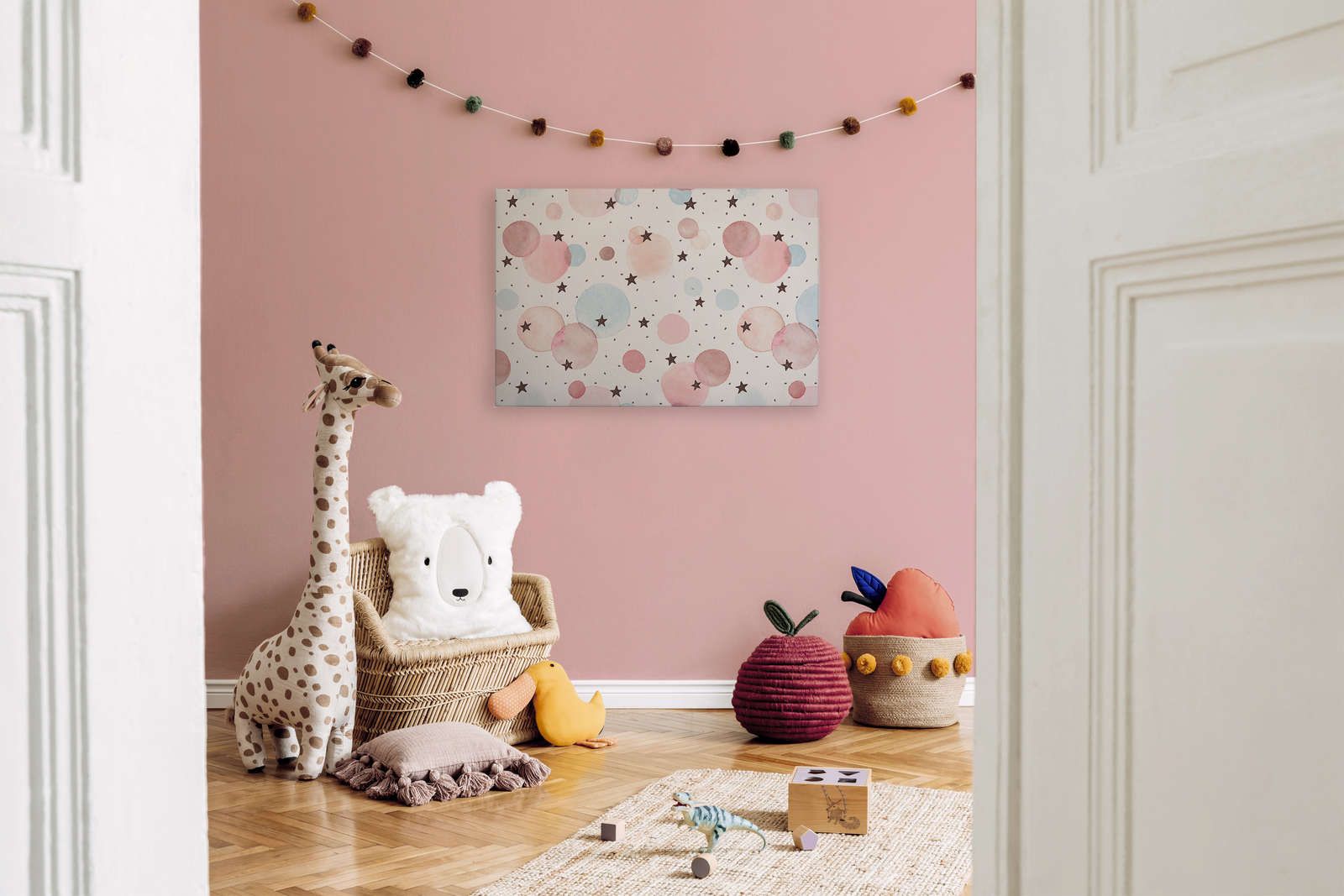             Toile pour chambre d'enfant avec étoiles, points et cercles - 90 cm x 60 cm
        