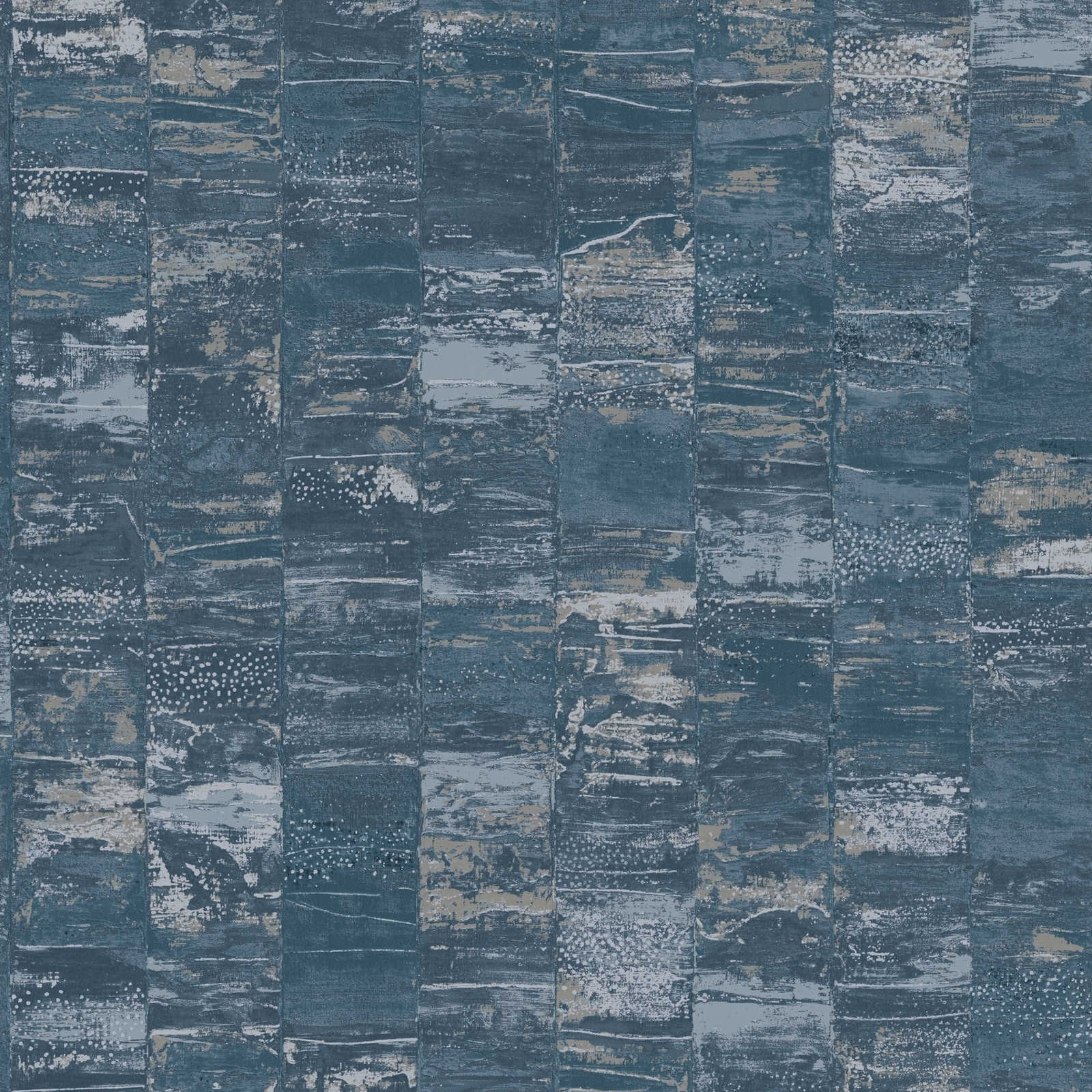 Non-woven wallpaper petrol-coloured with structure design in used look - blue, grey
