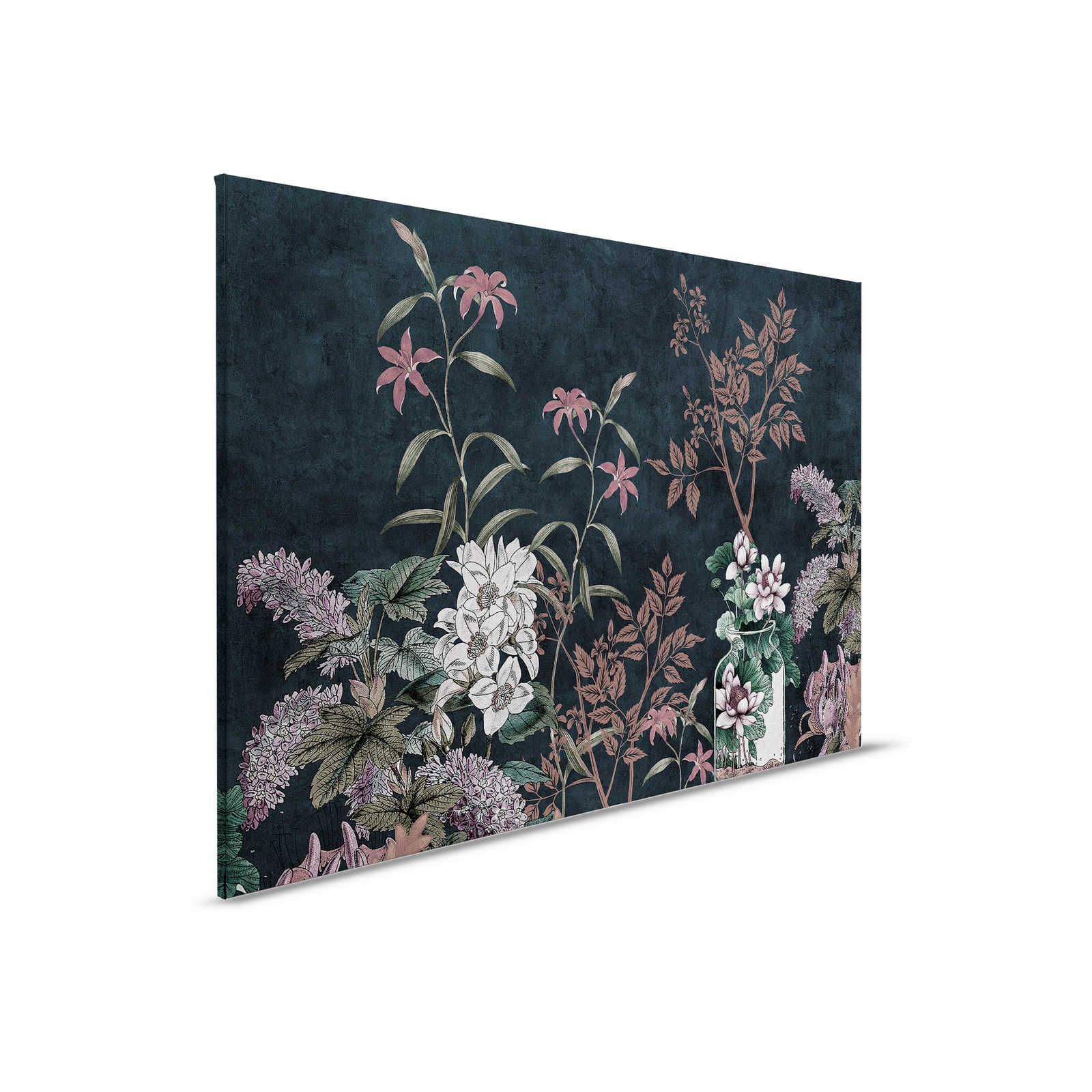 Cuarto Oscuro 2 - Lienzo Negro Pintura Botánica Patrón Rosa - 0,90 m x 0,60 m
