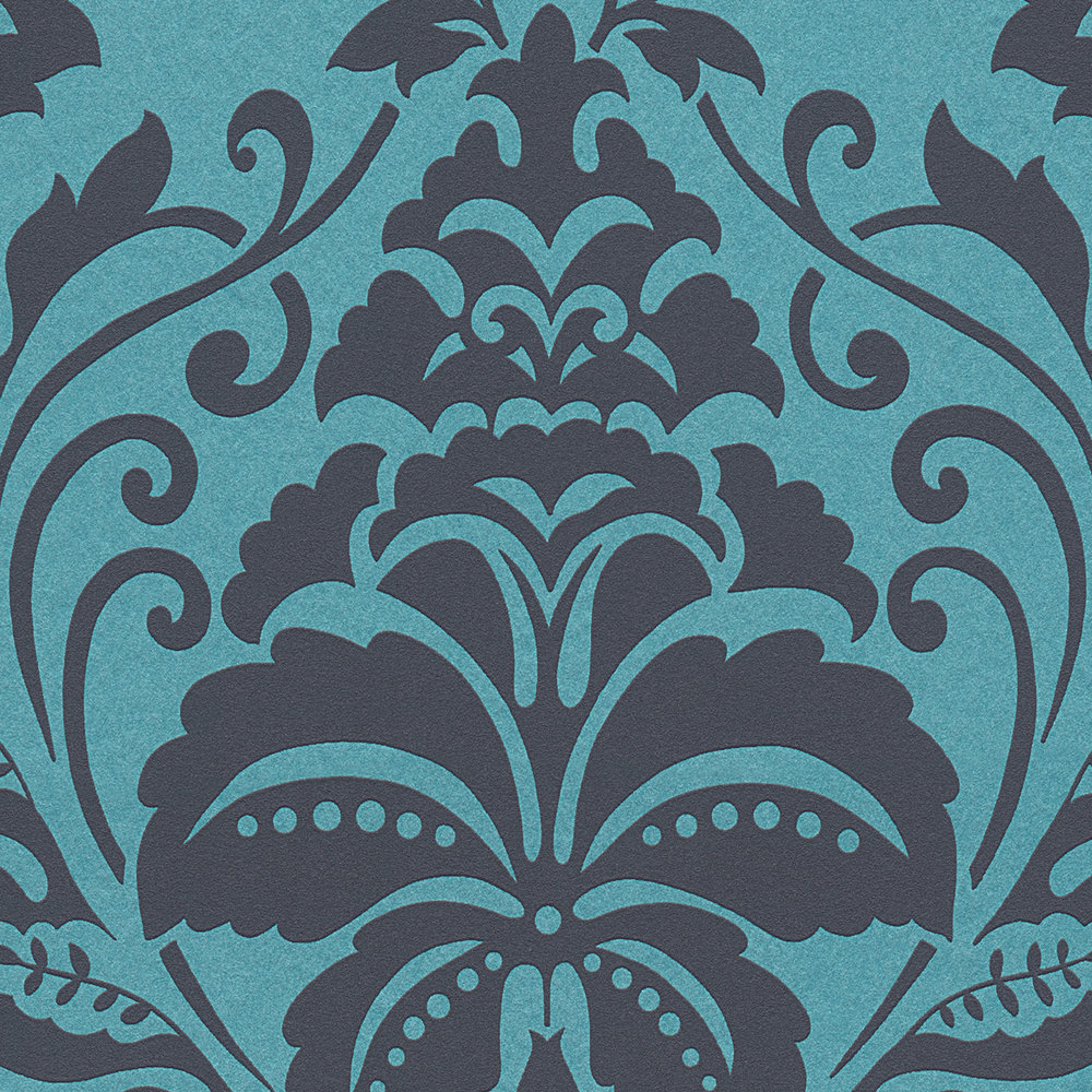             Papier peint néo-classique Ornament, floral - bleu, noir
        