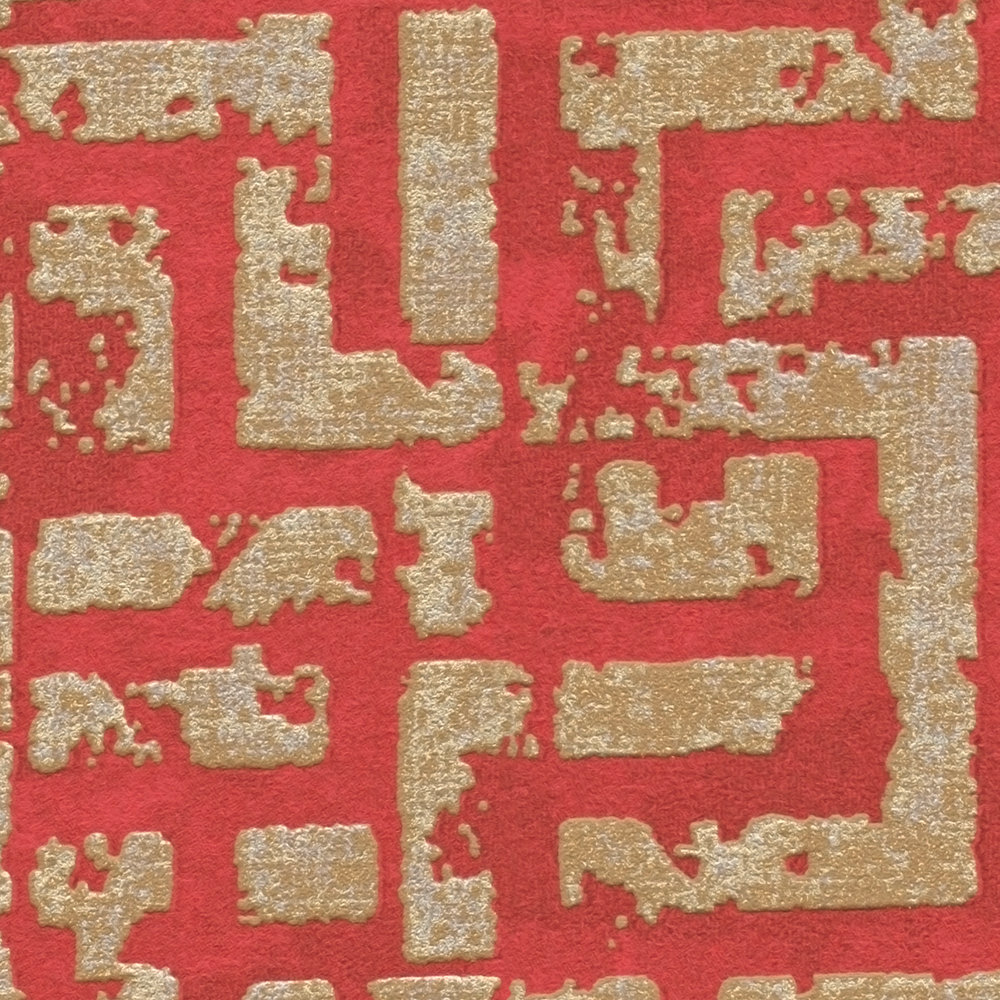             Papel pintado rojo-dorado con motivo gráfico y aspecto usado - rojo, metálico
        