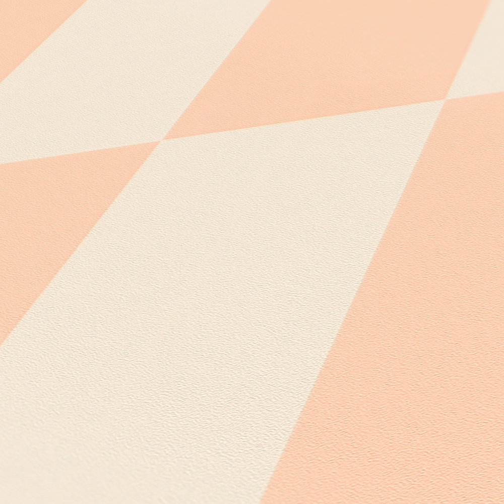             Papier peint intissé avec motif graphique rectangulaire - crème, rose
        