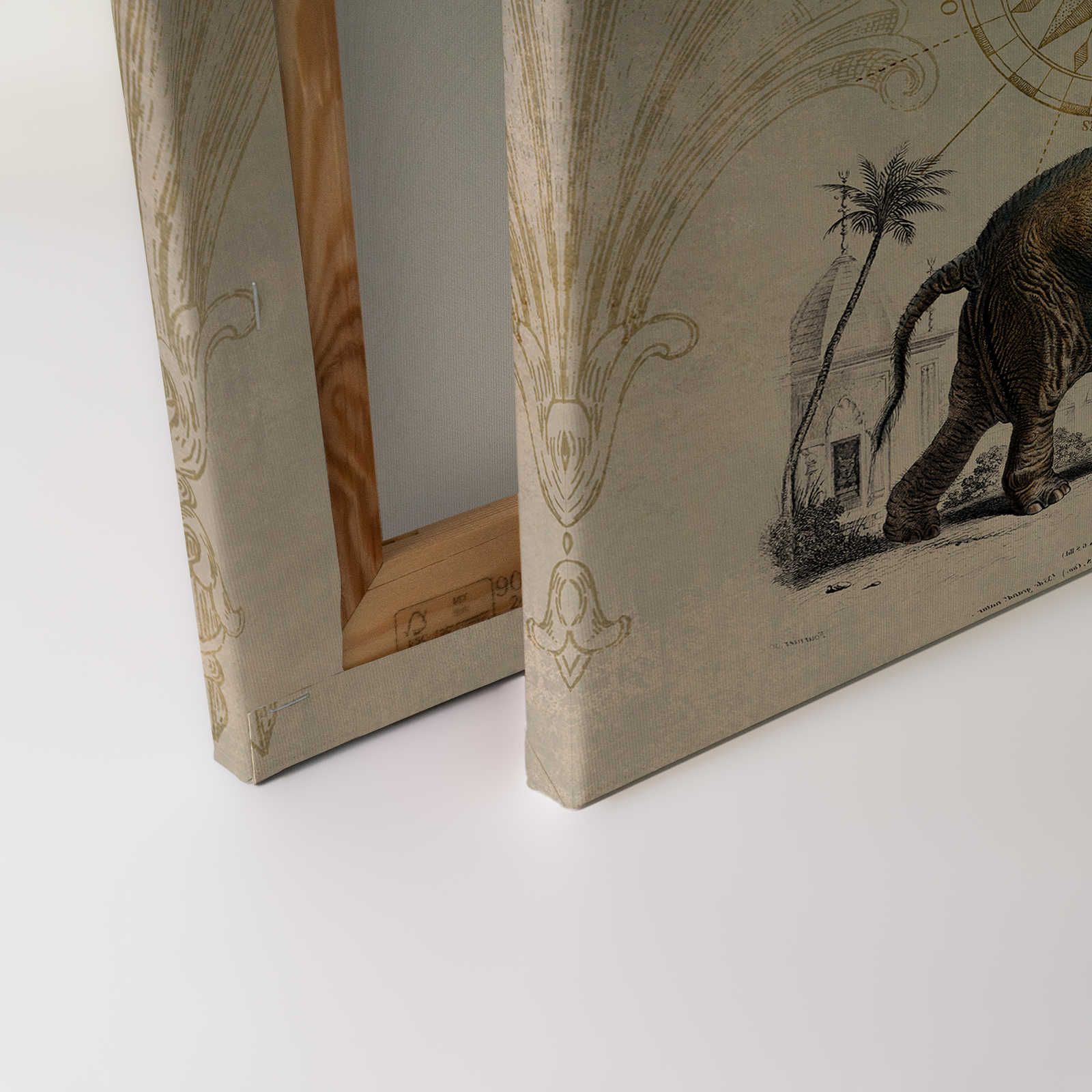             Toile nostalgique avec motif d'éléphant vintage - 0,90 m x 0,60 m
        