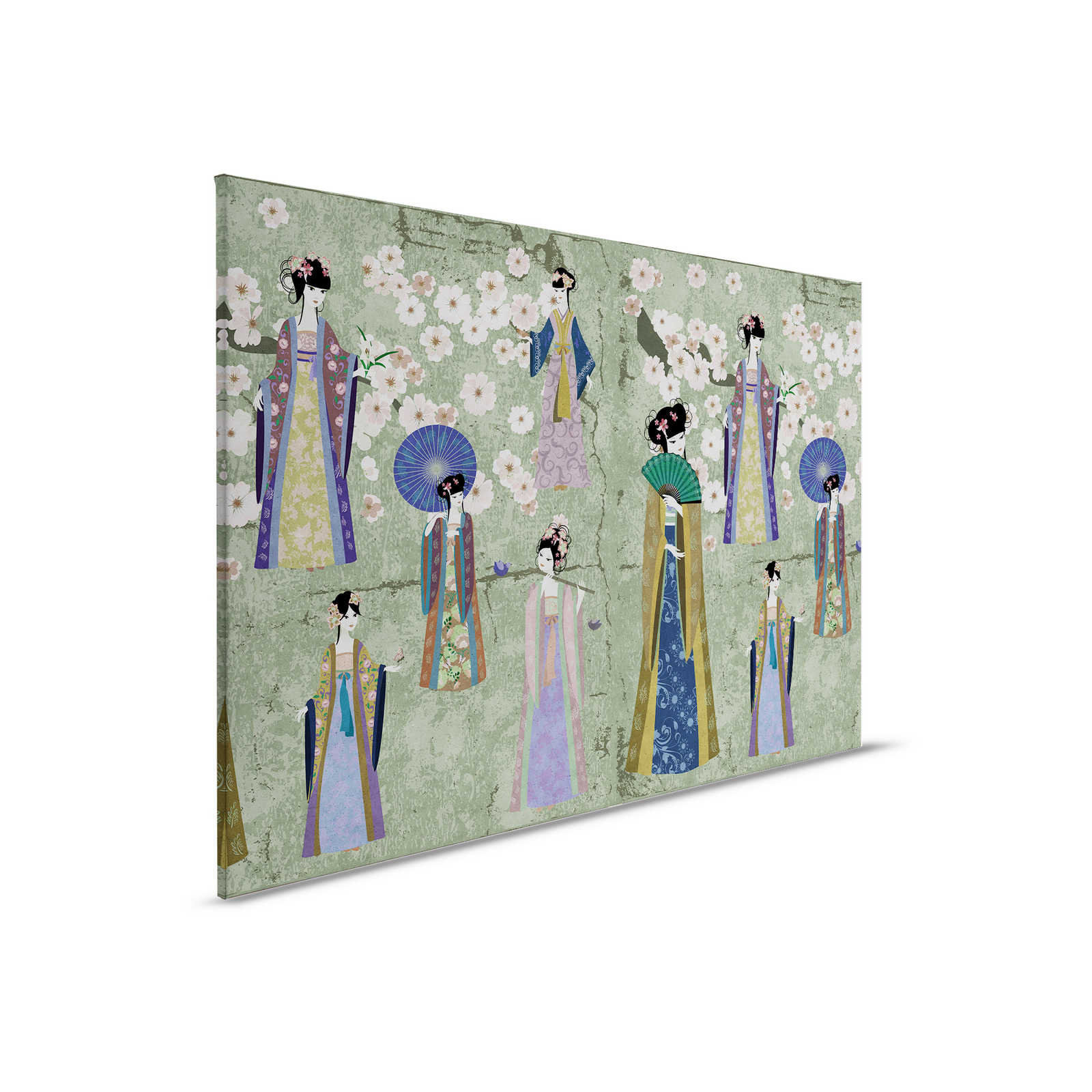         Canvas painting Japan Comic with cherry blossoms | green, blue - 0,90 m x 0,60 m
    