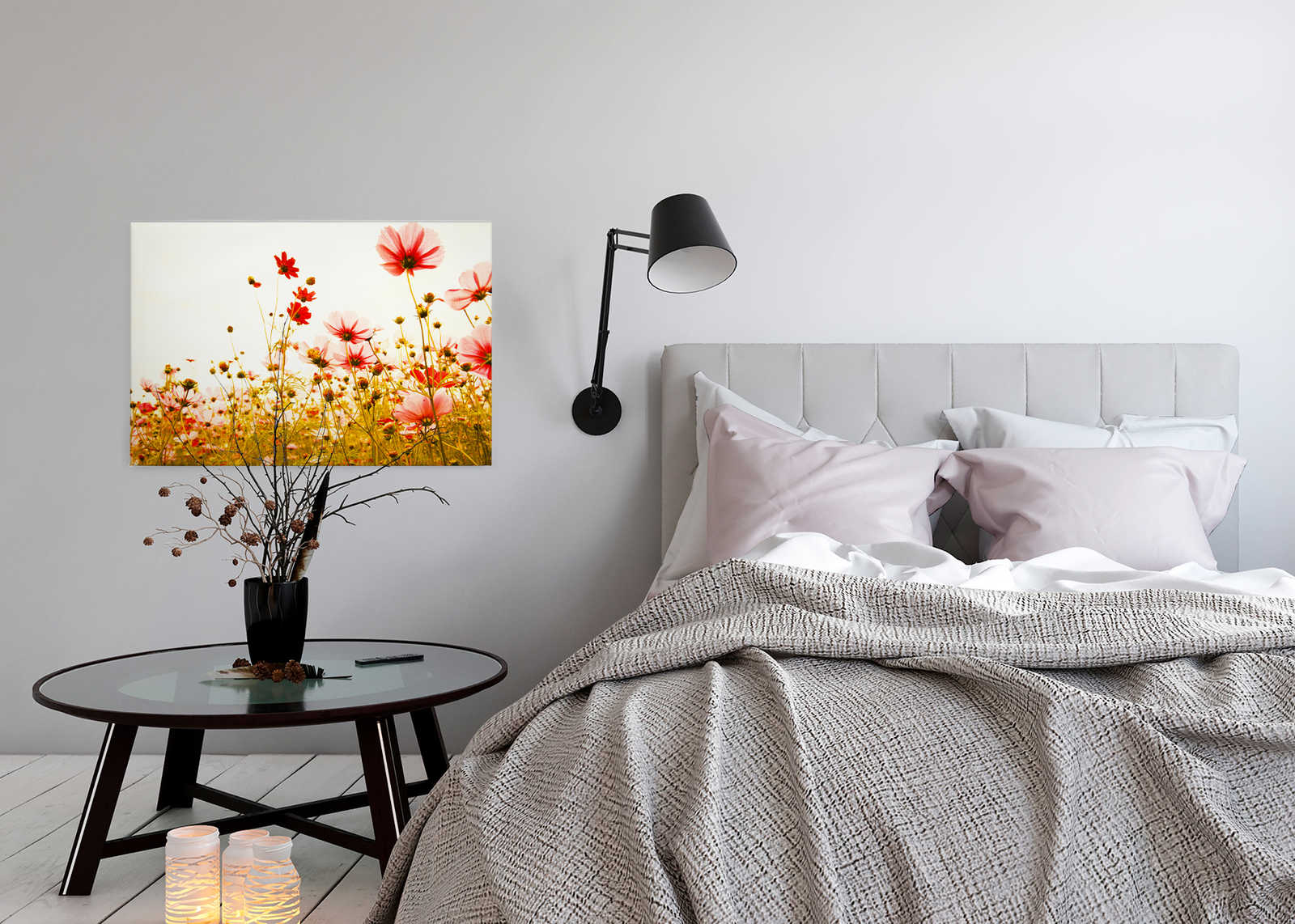             Canvas with flower meadow in spring | green, pink, white - 0.90 m x 0.60 m
        