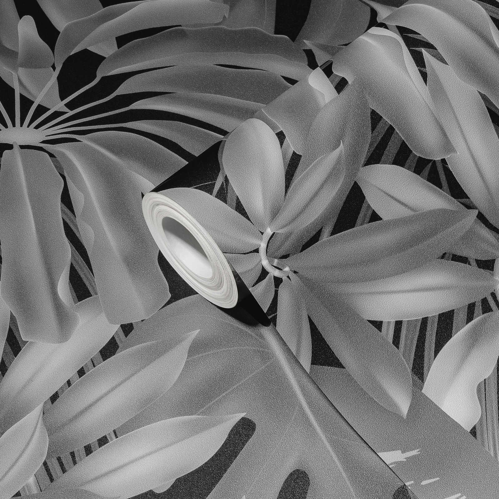             Leaves wallpaper jungle pattern - grey, black
        